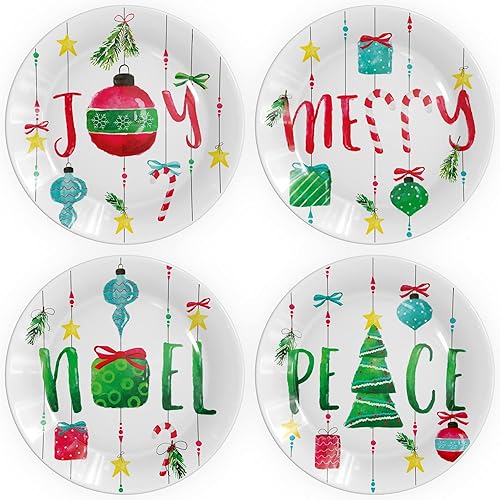 American Atelier Platos navideños Juego de 4 platos de postre, aperitivo o ensalada Colección temática navideña surtida Mide 8 pulgadas