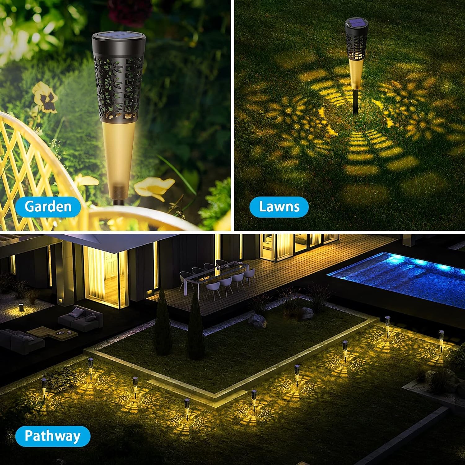 Chesbung 8 Pack Solar Pathway Lights, Modern Outdoor Decoration, LED Landscape Lights for Pathway, Garden, Yard - Black, Plastic, Water Resistant