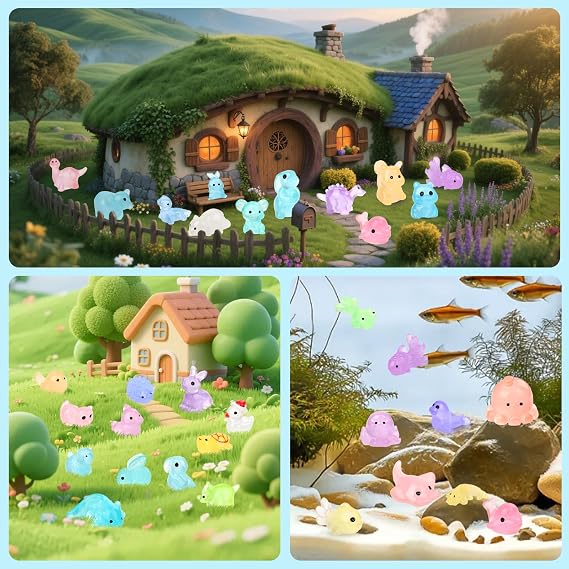 100PCS Mystery Bag Mini Resin Animals Luminous for Crafts Decor Mini Resin Ocean Animals Miniature Ornaments for Micro Landscape Garden Aquarium Dollhouse Party Favors Surprise Gifts for Kids