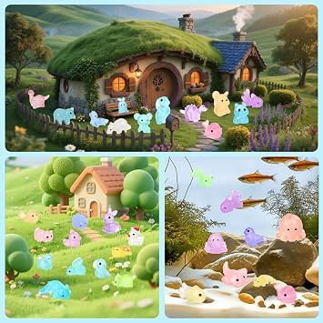 100PCS Mystery Bag Mini Resin Animals Luminous for Crafts Decor Mini Resin Ocean Animals Miniature Ornaments for Micro Landscape Garden Aquarium Dollhouse Party Favors Surprise Gifts for Kids