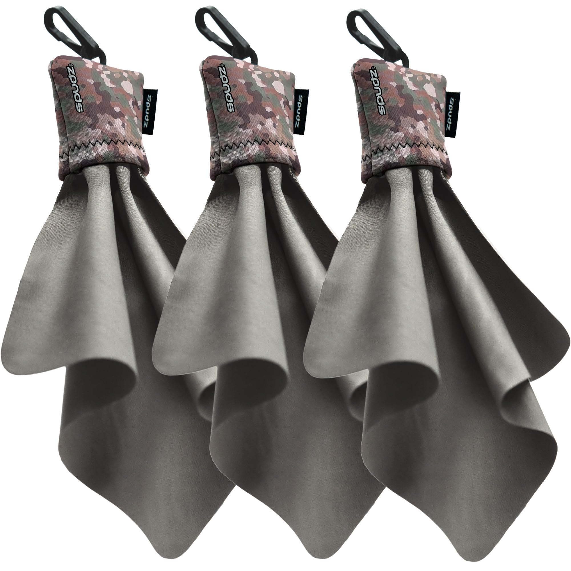 SPUDZ Ultra Microfiber Lens Cleaner with Closeable Bottom – Clip-On Pouch, Washable – for Binoculars, Scopes, Glasses, Screens | Ultra Multi-Camo, 6 x 6 Inch (3-Pack)
