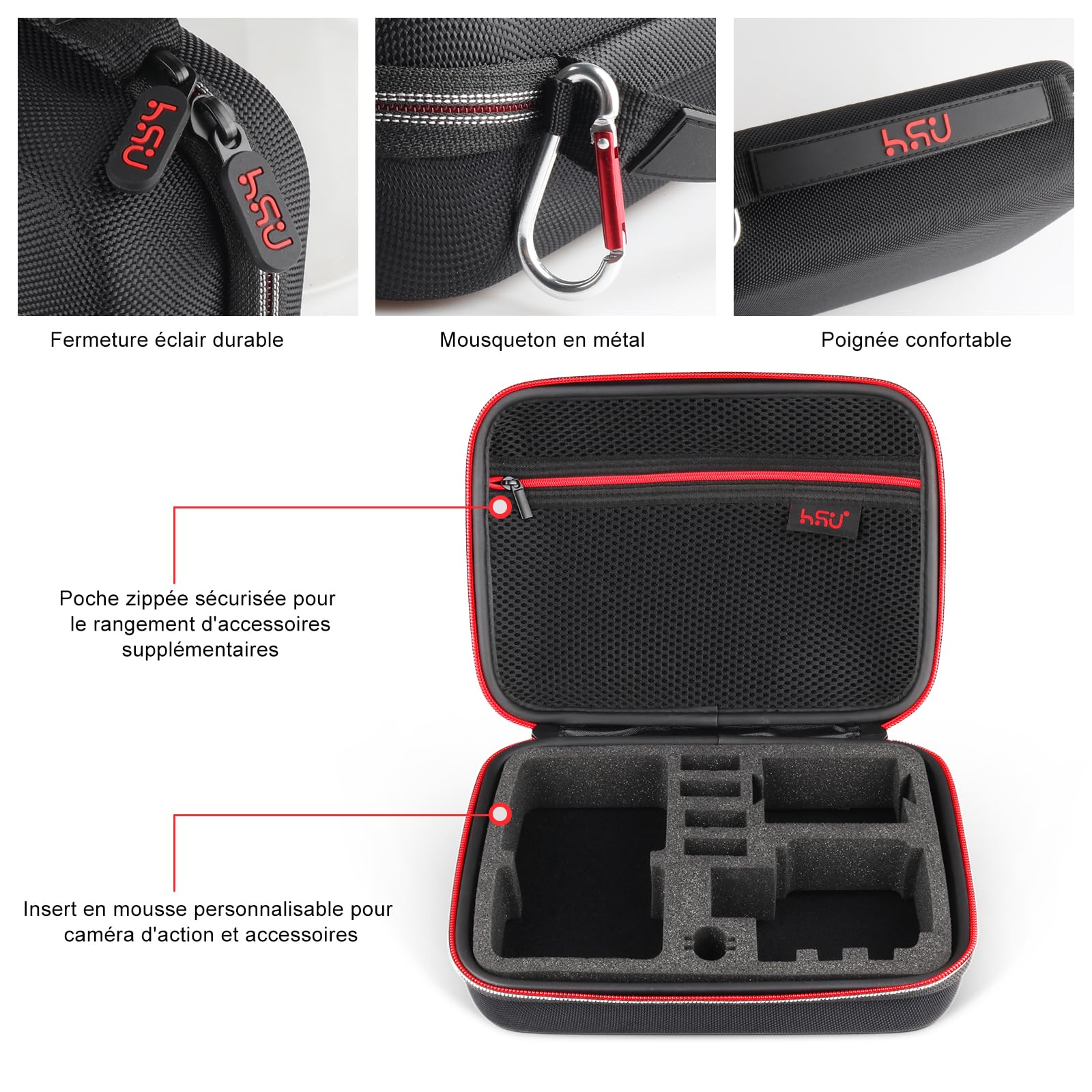 HSU Sacoche de Transport pour GoPro, Sacoche de Voyage Portable étanche pour caméras d'action Hero 12/11/10/9/8/7/6/5/4/3 et Accessoires (Middle)