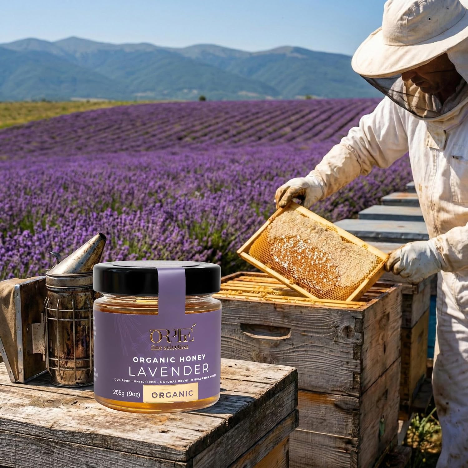 ORPHE Organic Lavender Honey – Clean Simple Natural Sweetener for Coffee, Tea, Matcha and Breakfast, Unheated & Creamed 9oz Glass Jar