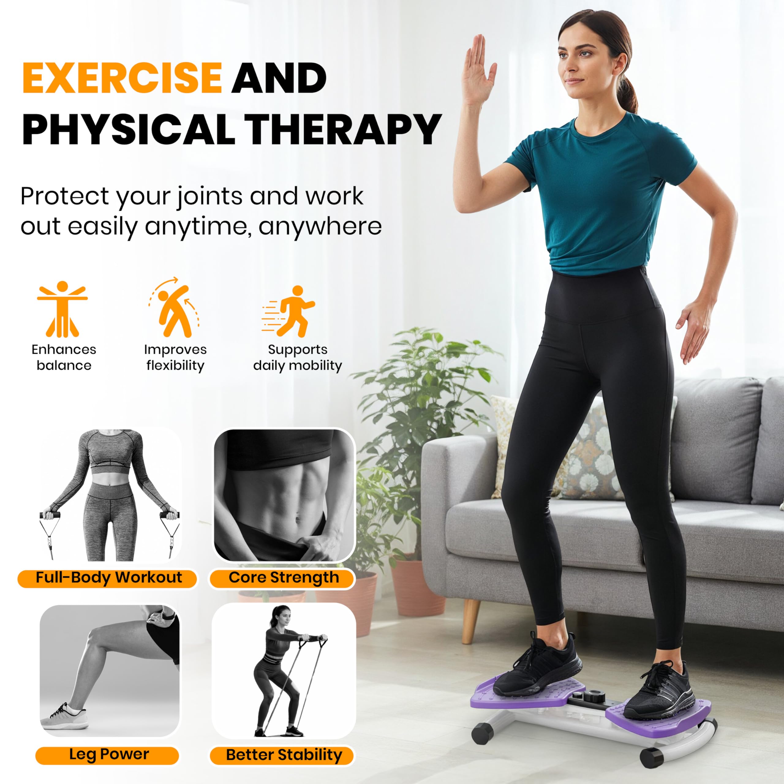 Ronai Máquina de torsión de cintura con bandas de resistencia, tabla ajustable para abdominales para fitness en el hogar, pedales duales, rotación silenciosa, rastrea el tiempo, repeticiones y calorías, capacidad de 300 libras (morado) 2