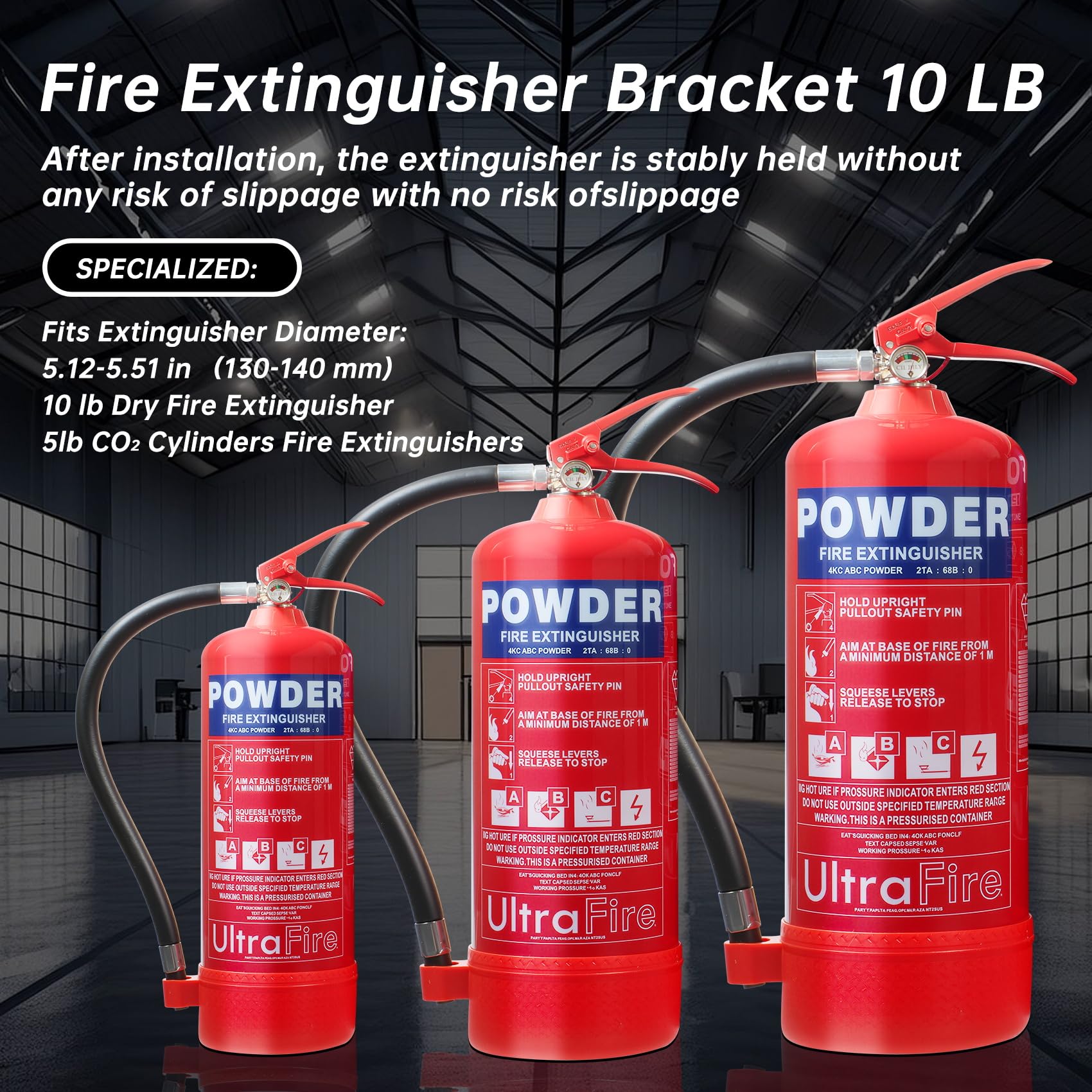 Soporte de pared para extintor de incendios apto para extintor de CO2 seco de 10 libras / 5 libras