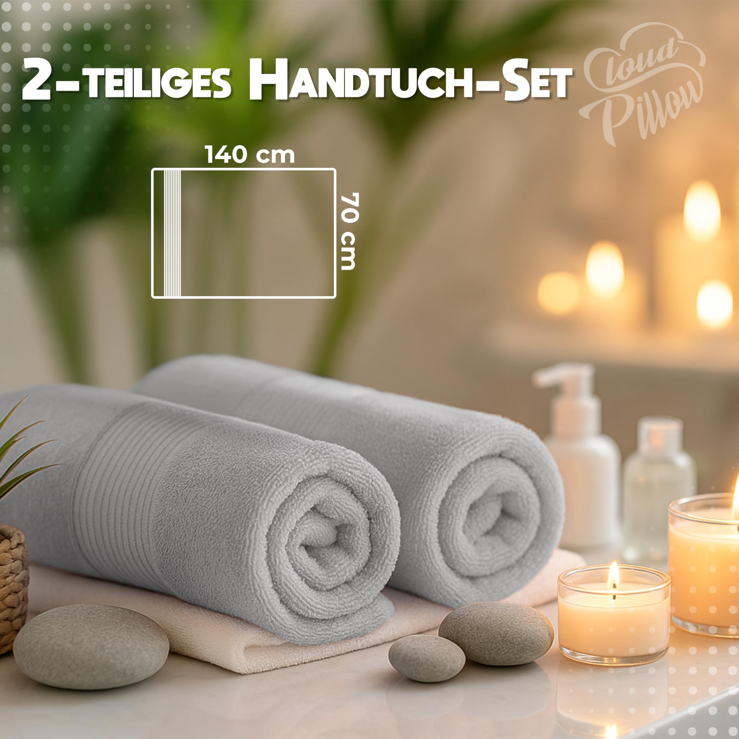 Cloud Pillow 2er Set Duschtücher 70x140 cm 100% Baumwolle, 500 g/m2 | Duschtuch, weich, saugstark und langlebig, Oeko-TEX, ideal für Bad & Wellness