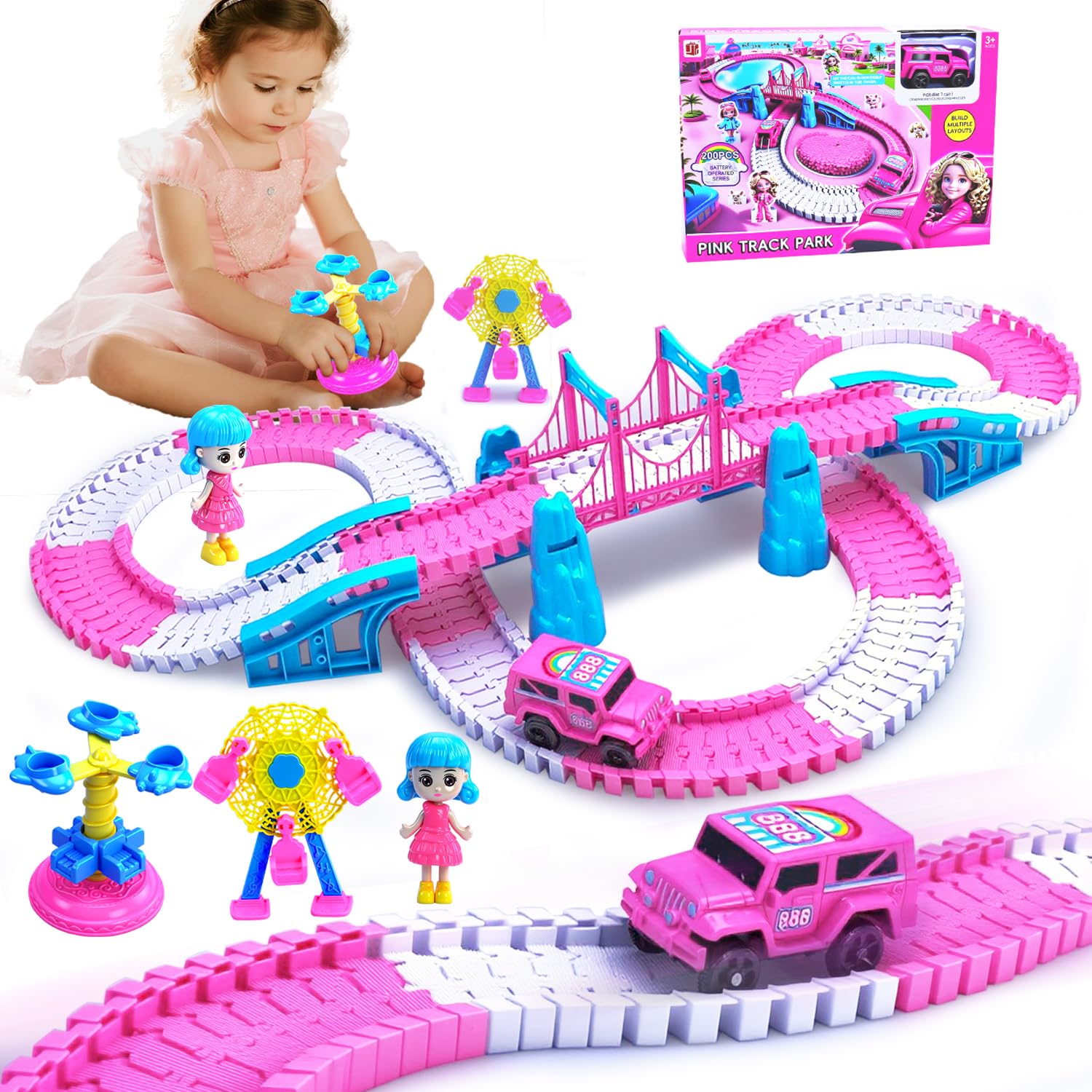 Amazon.com: QZPQZP Race Tracks for Kids Ages 4-8, 203 PCS Pink