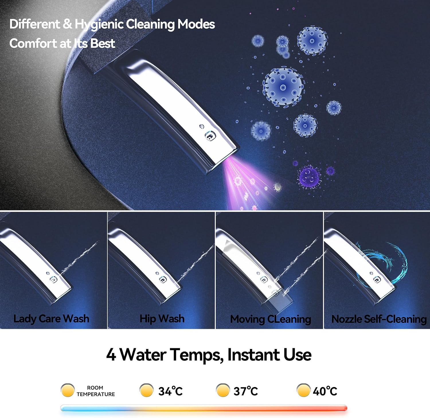 One Piece Smart Toilet with Built-in Bidet | Luxury Bidet Toilet with Heated Seat, Auto Flush; Foot Sensor Smart Toilets with Dryer, LED Display, Self-Cleaning, Temperature Control (Grey)