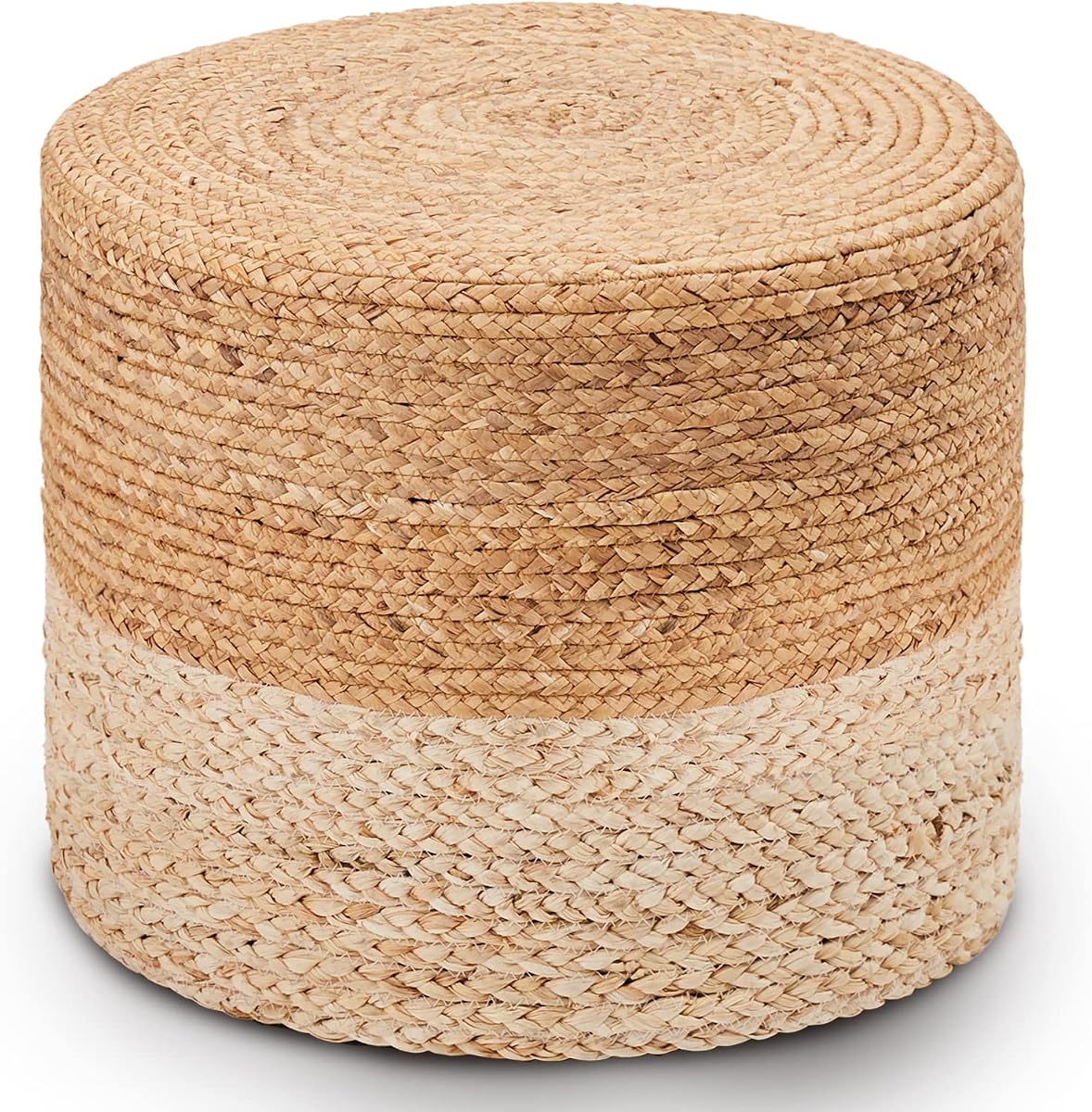 Wimarsbon Ottoman Pouf, Natural Braided Jute Poof, 18'' Outdoor Ottoman for Garden, Rustic Handweave Lounge Pouffe, Boho Footrest Stool for Bedroom, Accent Table or Seat for Patio, Living Room