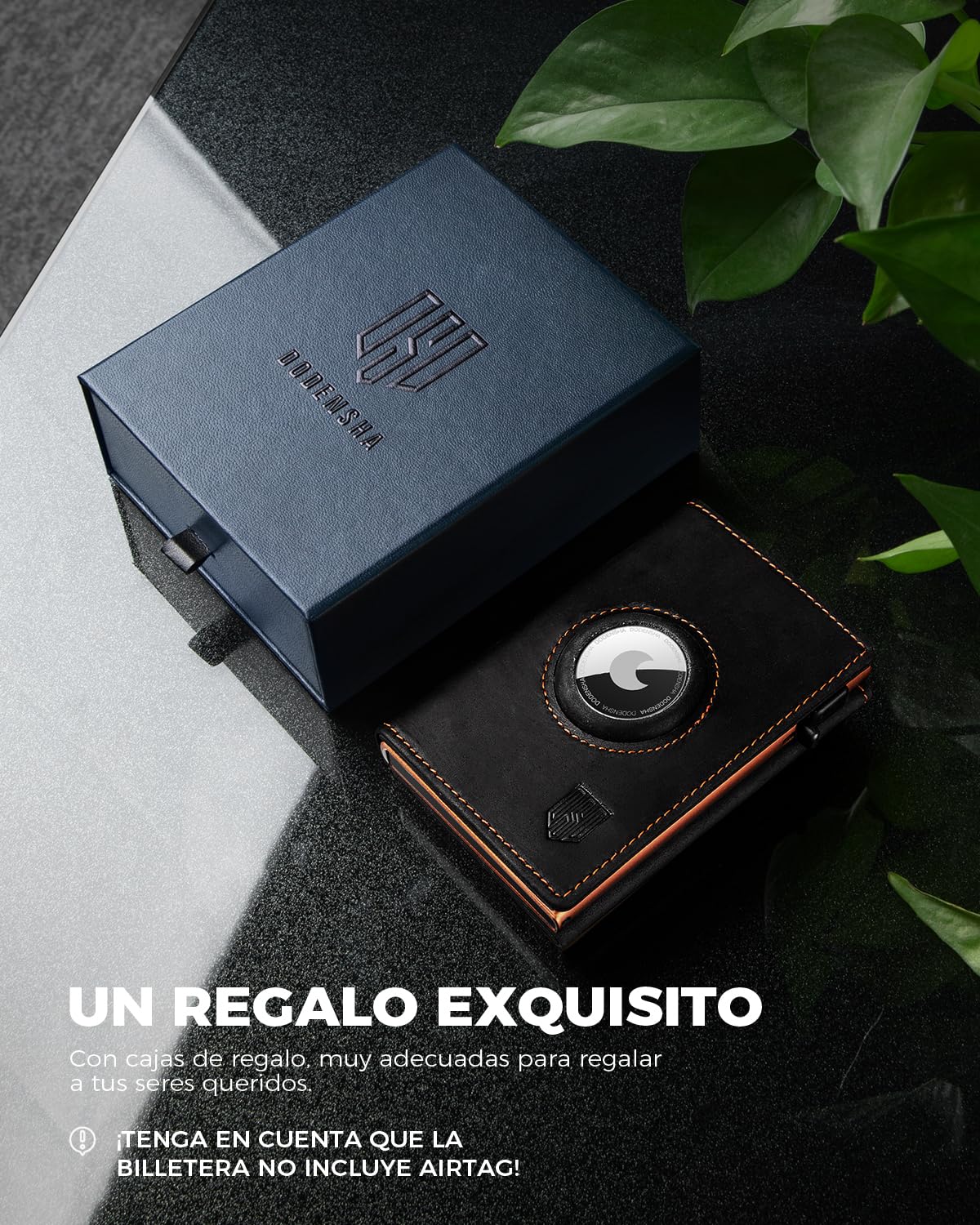 DODENSHA® AirTag* Tarjetero Hombre Protección RFID I Cartera Hombre I Carteras para Inteligente para más de 11 Tarjetas I billeteras para I carteiras Homens pie (Negro y Naranja)