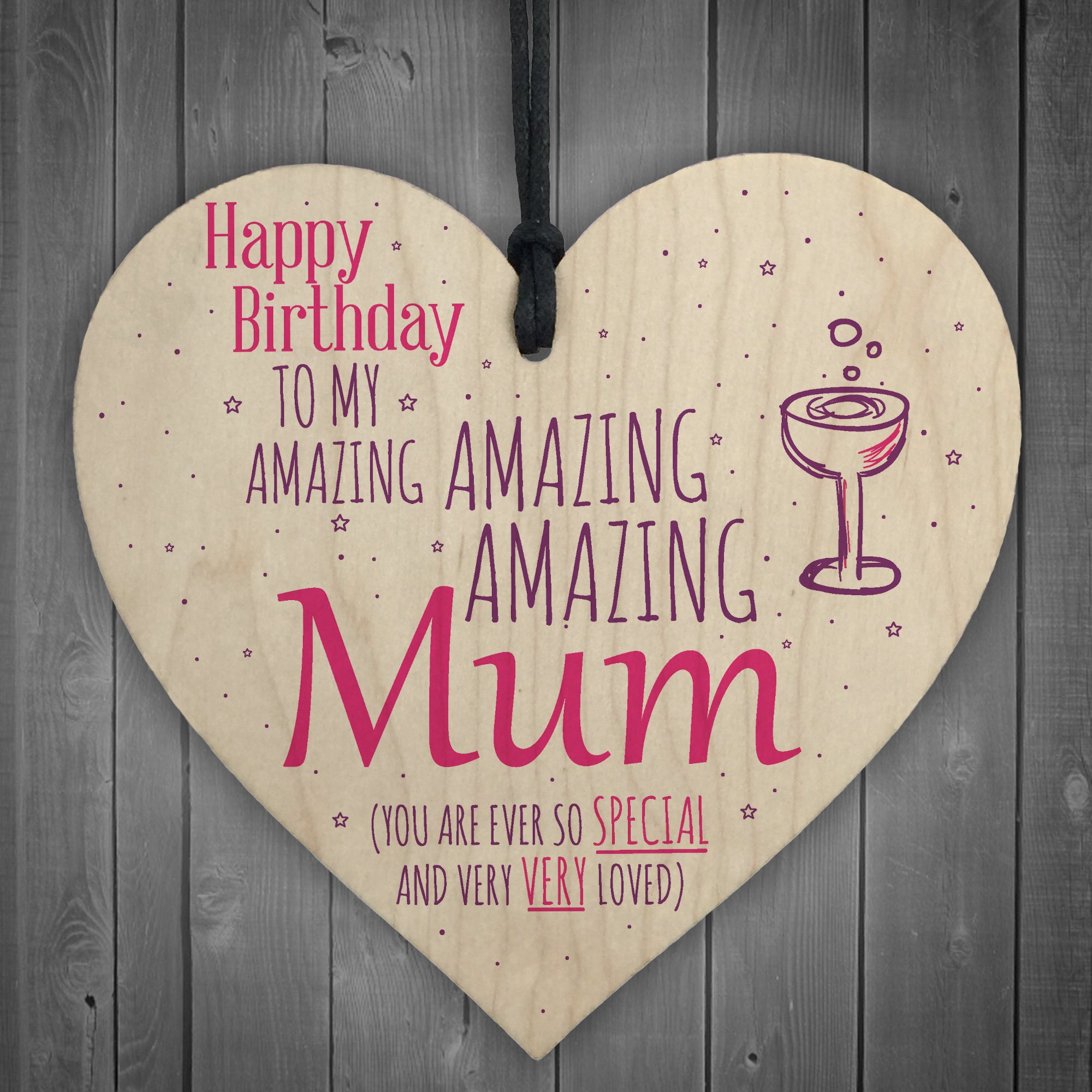 Red Ocean Amazing Happy Birthday Wooden Heart Mum Mummy Mother Funny Card Baby Son Daughter Love Gift