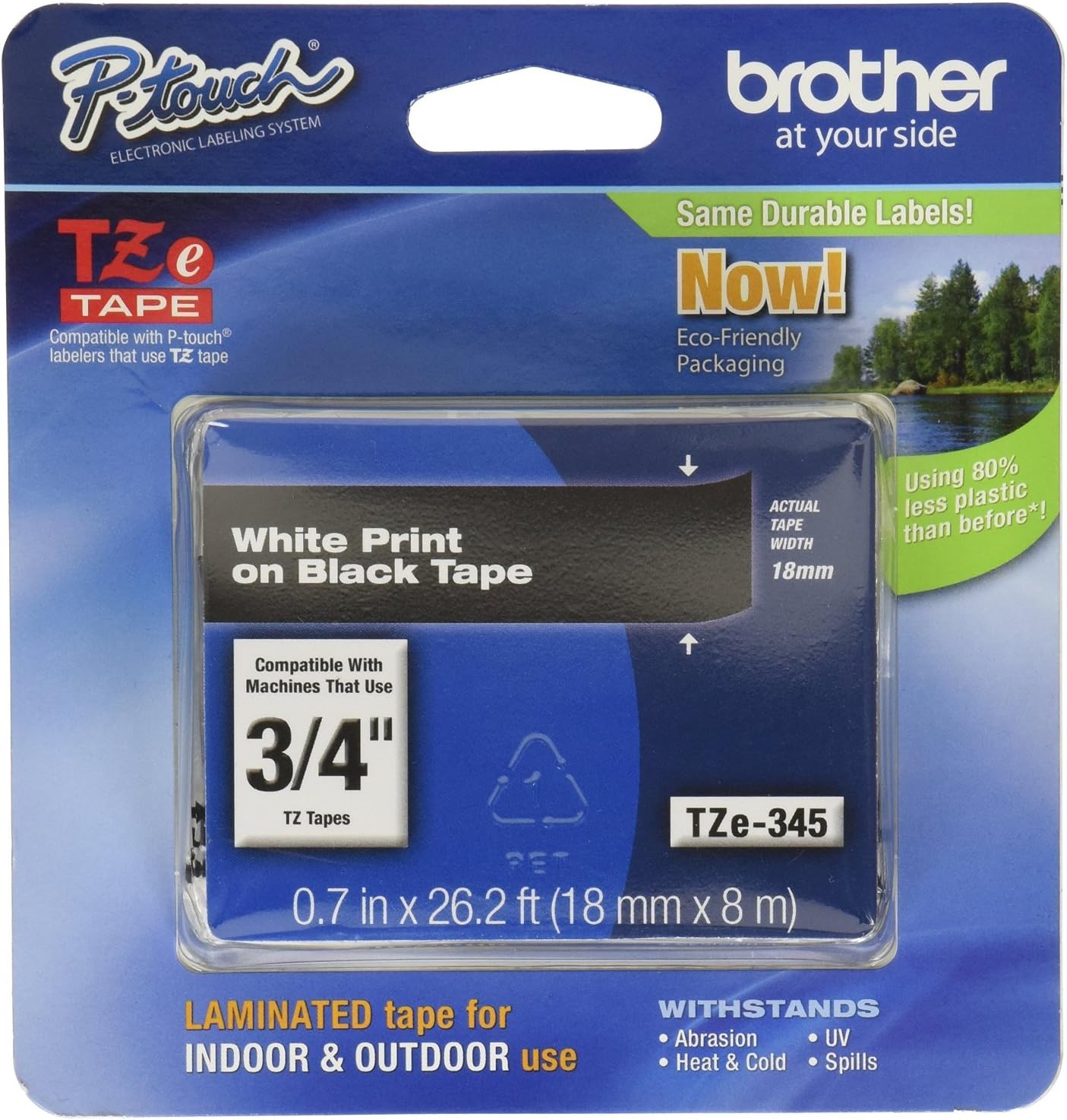 2 Pack Brother Laminated Tape White on Black, 18mm TZe345