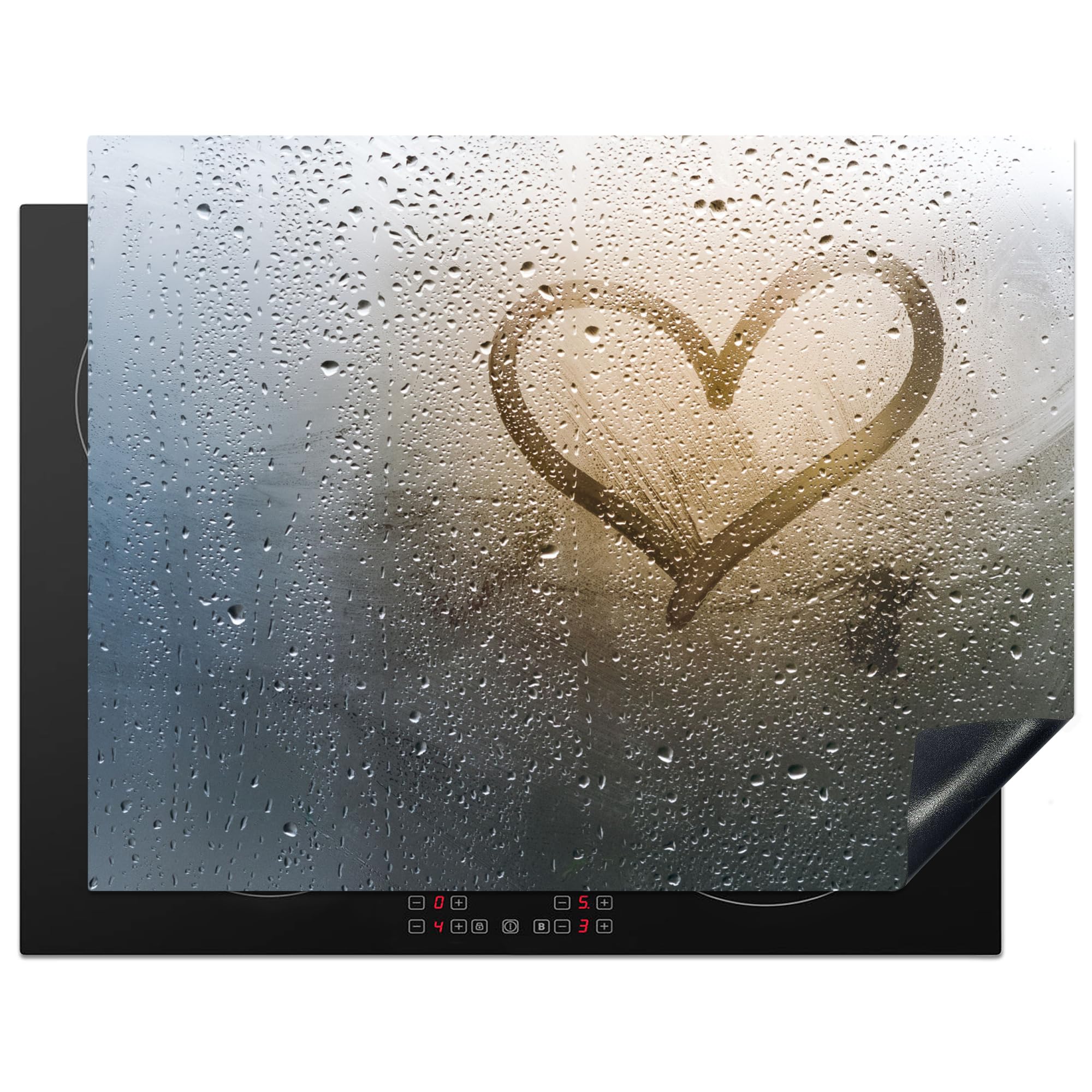 KitchenYeah© Induction Hob Protector Mat 23.2"x30.3" / 77x59 cm Cooker Top Protectors Cover Ceramic Covers Electric Hobs Vinyl Heart - Condensation - Water - 3D