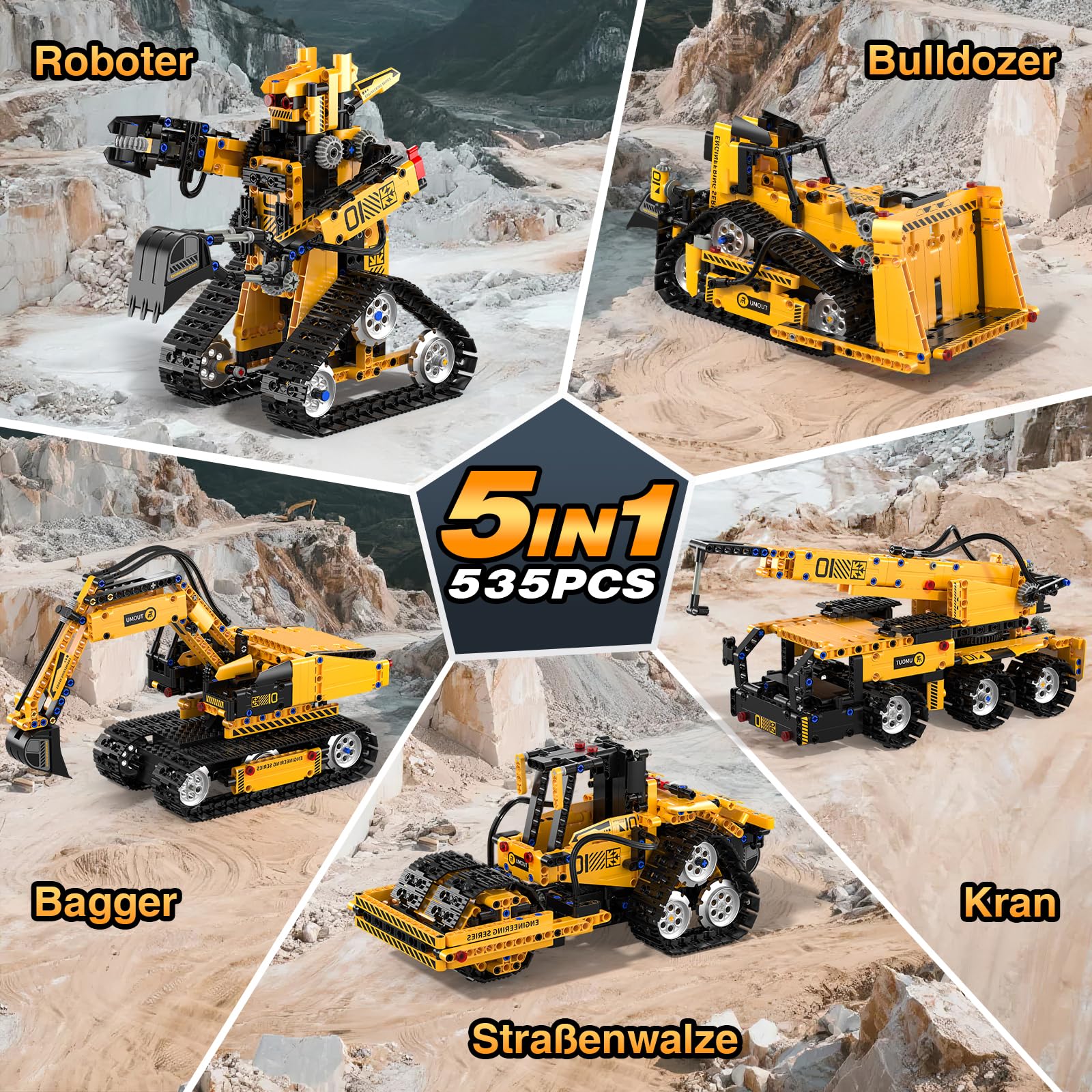 Technic Roboter Bauspielzeug Bausatz, 535PCS 5-IN-1 RC Roboter und Auto, Ferngesteuert und App Robot Bausatz Kinder, RC Programmierbar Teenager Spielzeug Geschenk ab 8-12 13 14 15 Jahre Jungen