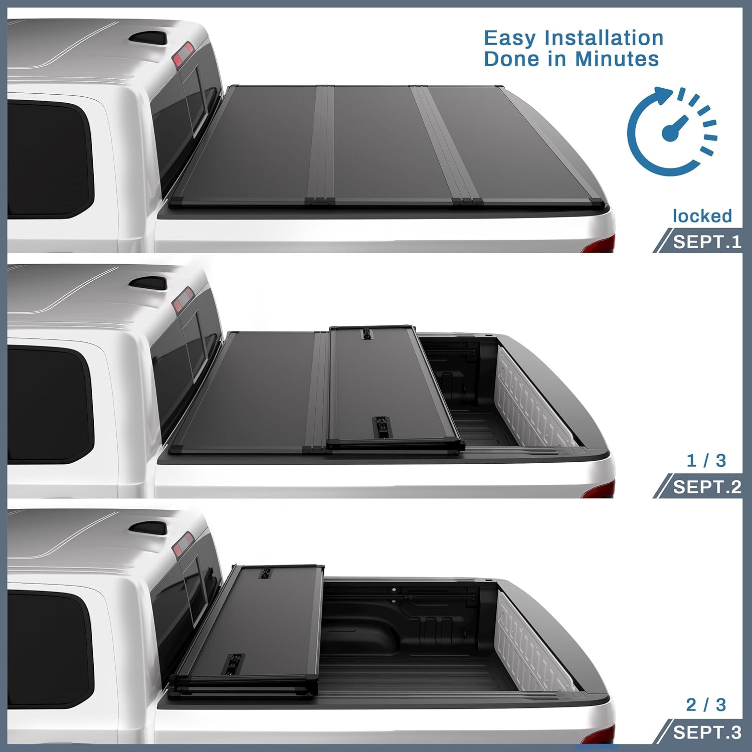 Hard Tri-fold Truck Bed Tonneau Cover Compatible with Nissan Frontier 2005-2026(NO México), 5FT/60inch Bed, FRP Hard Bed Covers for Trucks with Track Rail System