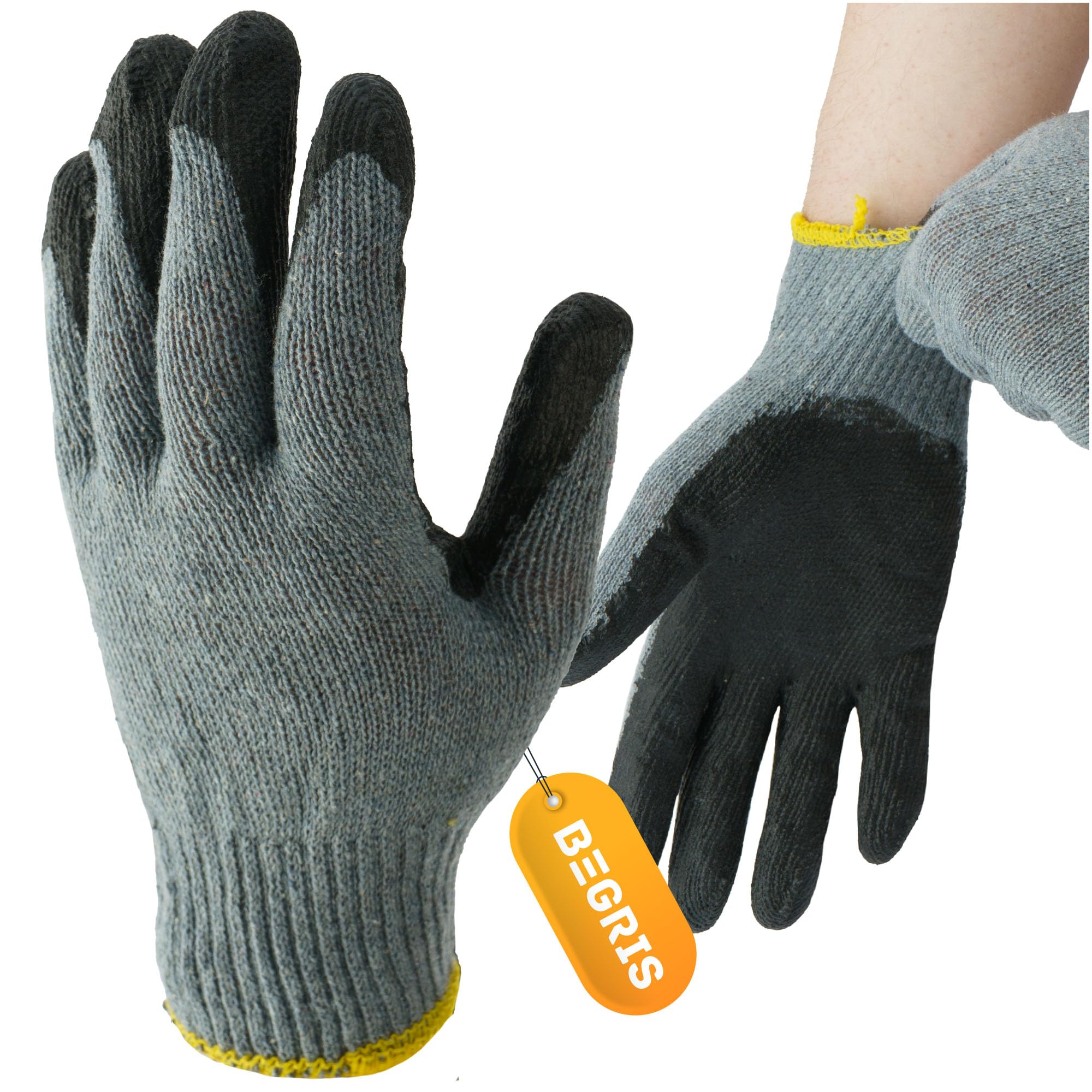 Rękawce Robocze Szaro-Czarne Rozmiar 10(XL) ZESTAW 120 Par Solidne Rękawiczki z Powłoką Lateksową Wytrzymałe i Wygodne z Dzianiny Bawełnianej Unisex Odporne na Ścieranie