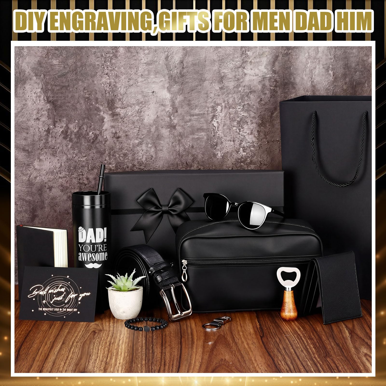 Skylety Juego de 12 cestas de regalo para el padre para hombres, juego de regalo de cumpleaños de 16 onzas, billetera, bolsa de aseo, cuaderno, cinturón, regalo de agradecimiento para él, papá, marido