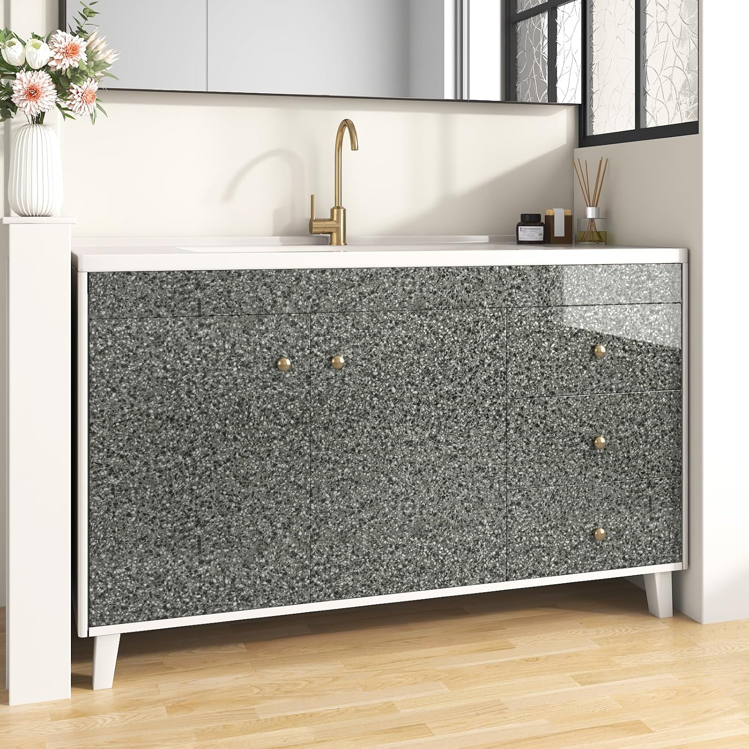 Deep Grey Granite Countertop Contact Paper Waterproof Granite Wallpaper Light Black Terrazzo Peel and Stick Countertops for Kitchen Bathroom Removable Marble Counter Top Covering 15.7"x78.8"