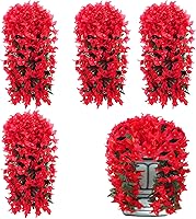 Ovveroche UV Resistant Red Artificial Bougainvillea Hanging Flowers, 4-Pack 27.5" Silk Vines for Outdoor Patio Garden Decor