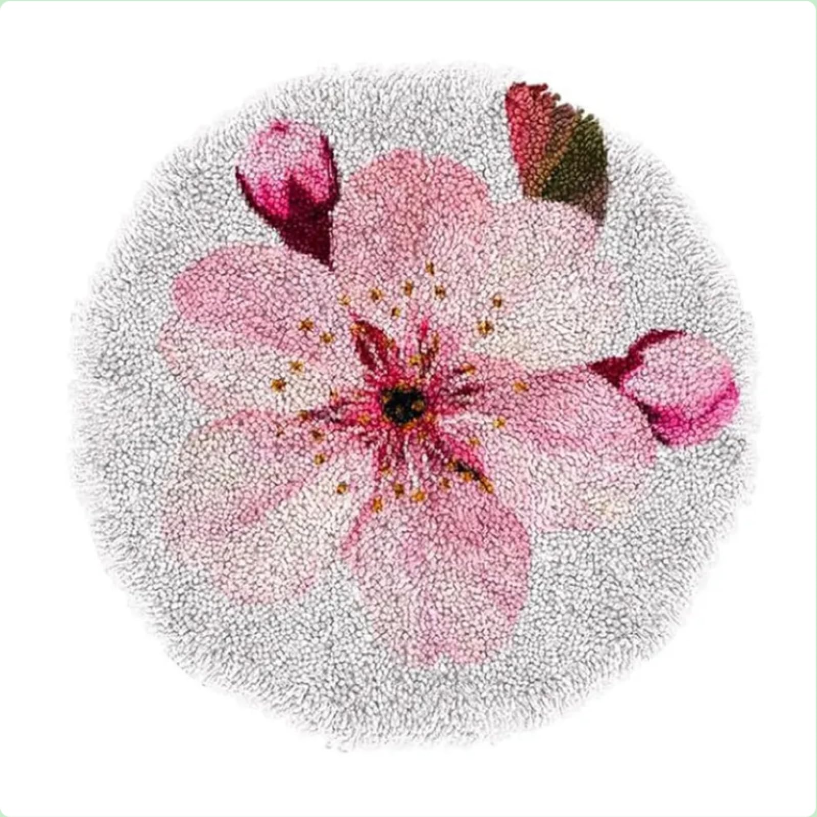 Pink Cherry Flower Latch Hook Rug Kit: DIY Stamped Crochet Carpet