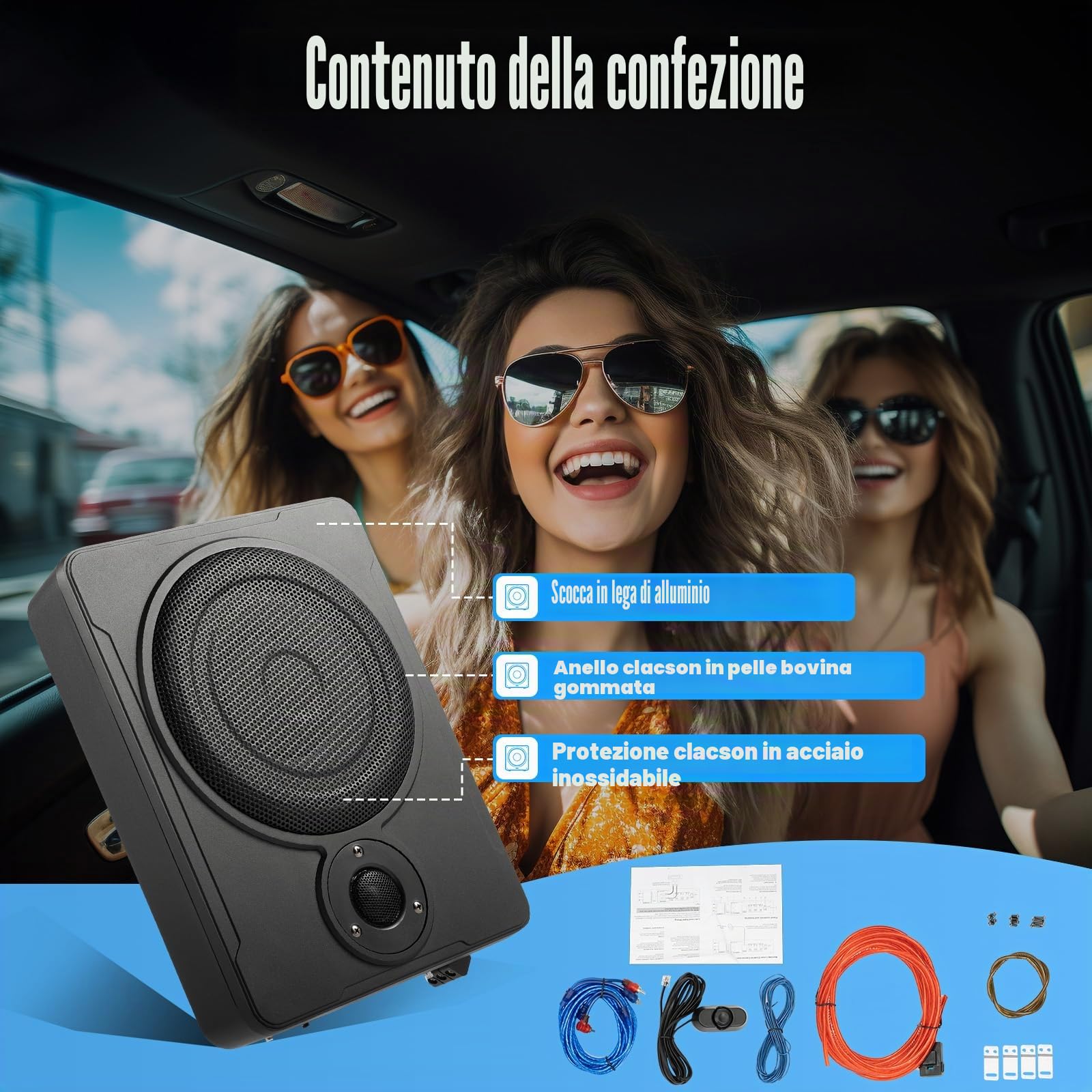 Subwoofer per auto, subwoofer attivo per auto compatto da 600 W da 8 pollici con cavo di gioco, prestazioni eccellenti a bassa frequenza, uscita musica pura ed effetti sonori