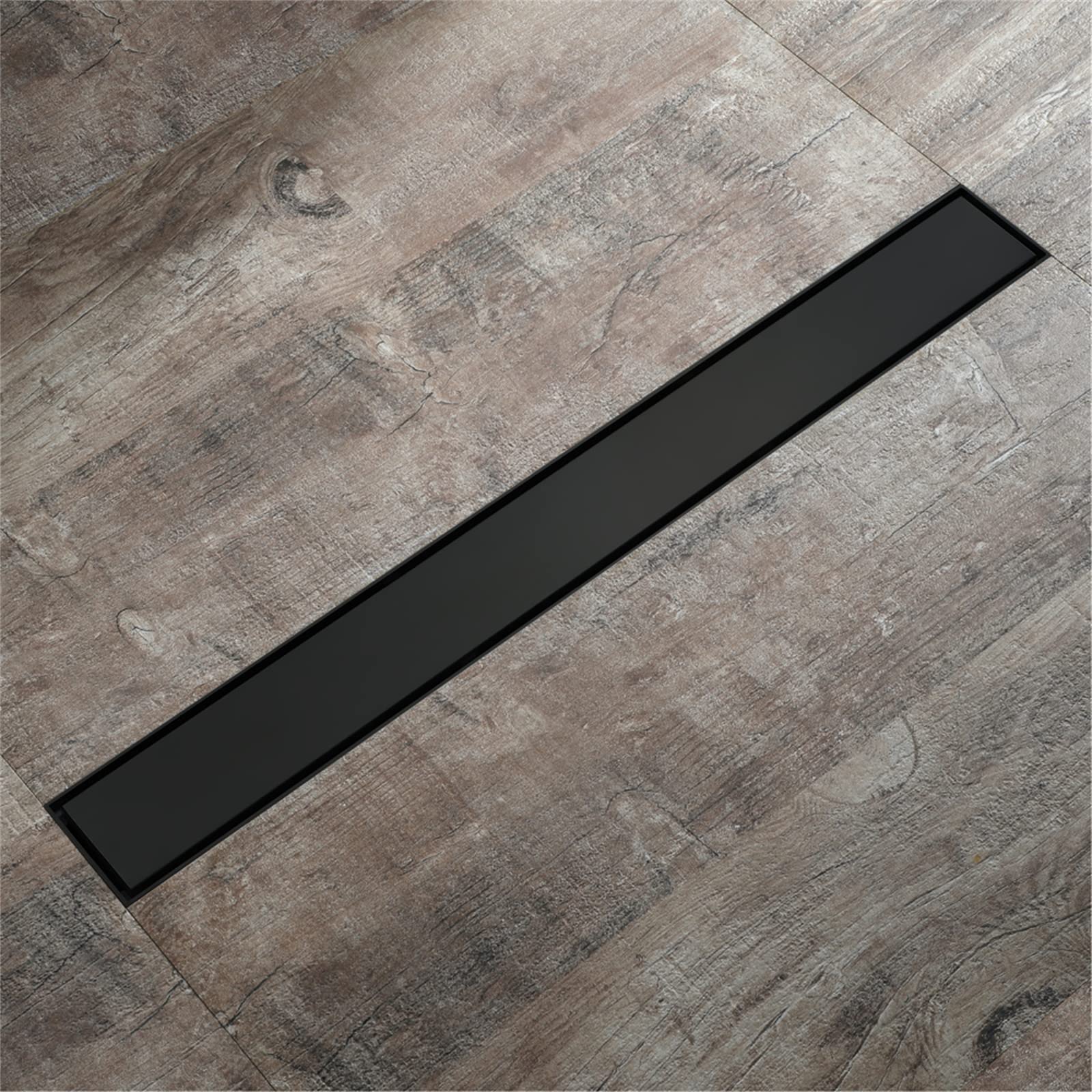 Caniveau Douche Italienne, Drain de Douche Linéaire Acier INOX Rectangle Drain de Plancher 2 en 1 Siphon de Sol Détachable Capot Bonde Douche Anti-Odeur Filtre Cheveux Douche,Noir,80cm