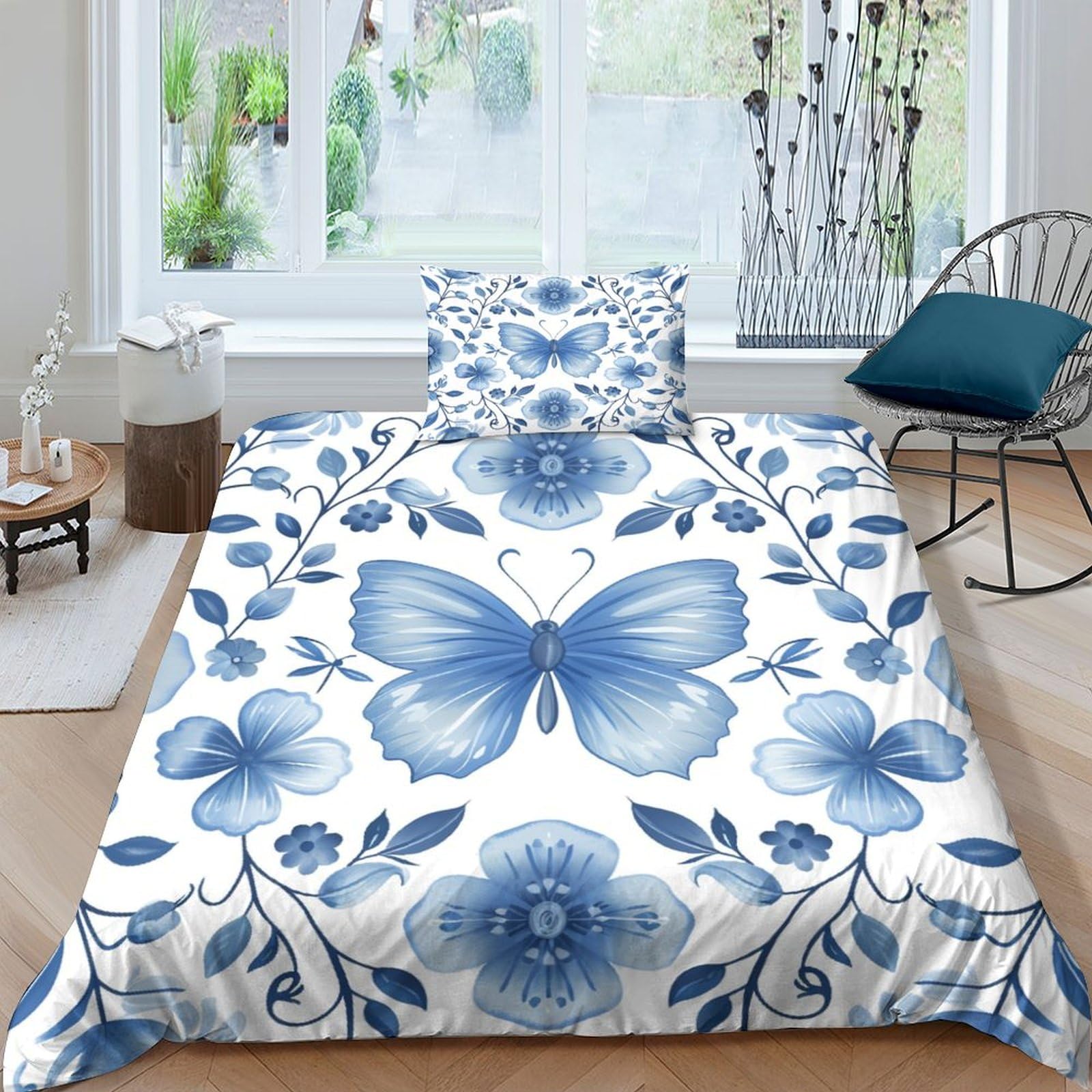 Parure de lit fleurs 3D pour lit simple en microfibre respirante et douce