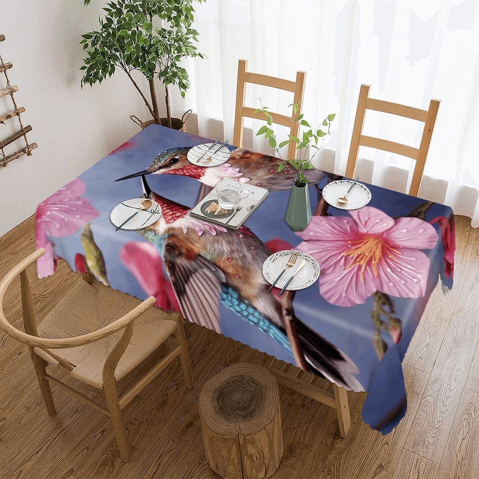 Nappe de table colibris roses anti-tache nappe lavable pour protéger votre meuble en bois