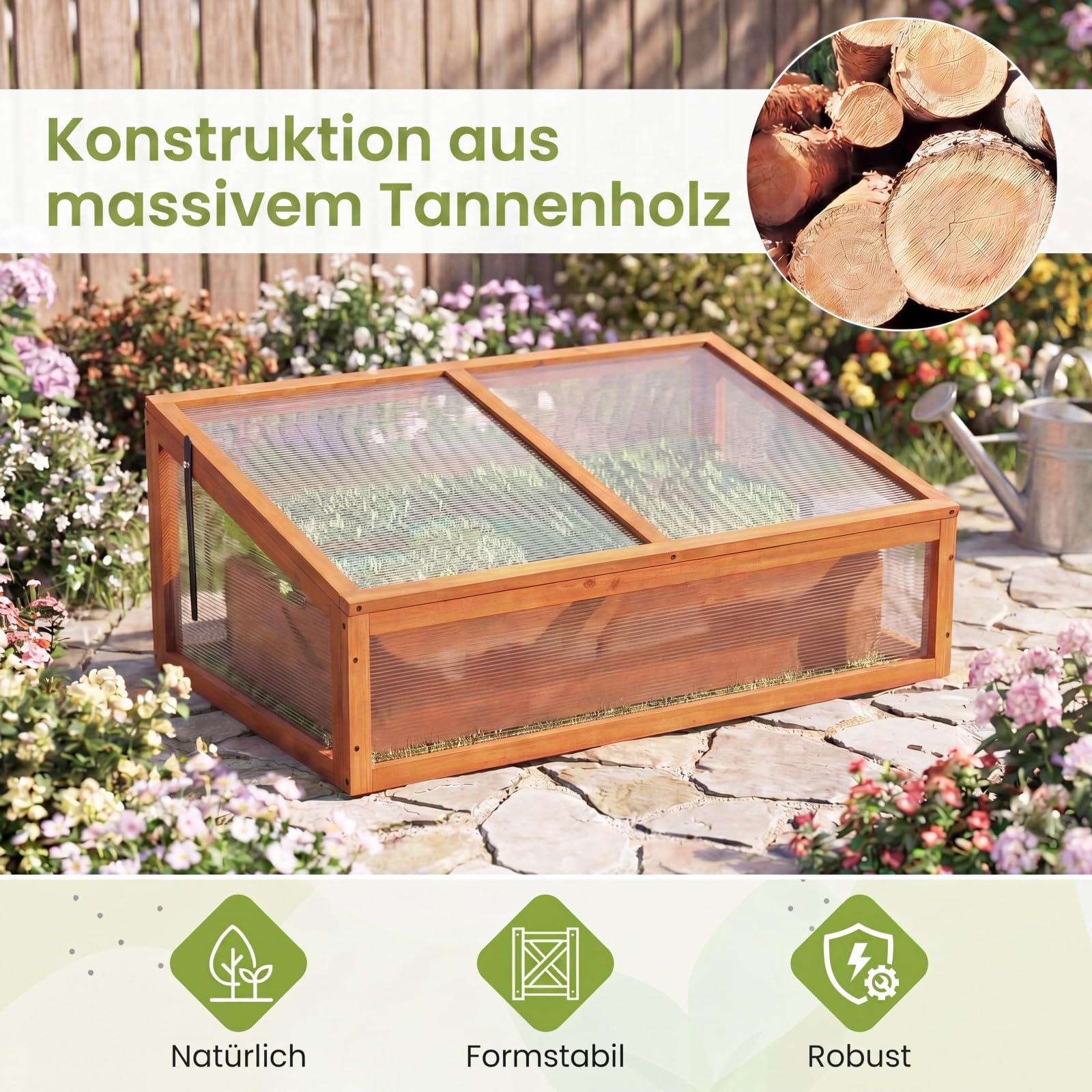 GYMAX Frühbeet Holz, Frühbeetaufsatz mit klappbares Dach, Fruhbeet Gewachshaus, Frühbeetkasten Aufsatz, Pflanzkasten für Balkon & Terrasse, 94 x 63 x 40 cm (Orange)