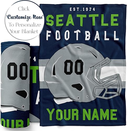 Miniatura 3 de Manta de fútbol personalizada para niños y adultos, felpa cálida y suave, regalo personalizado para fanáticos del fútbol americano con número de
