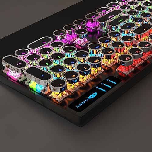 Miniatura 7 de MageGee Teclado mecánico para juegos de máquina de escribir, teclas redondas punk retro negras punk, teclados con cable retroiluminado RGB arco iris