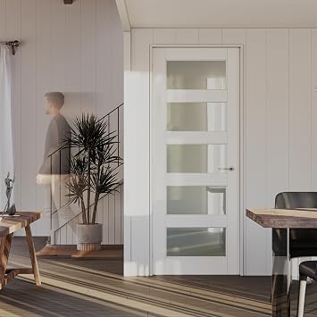 Prehung Doors Slab Replacement 5 Lite Frosted Solid Manufactured Wood White Pantry Door Without Jamb, 30" x 80", Only Door Slab Included