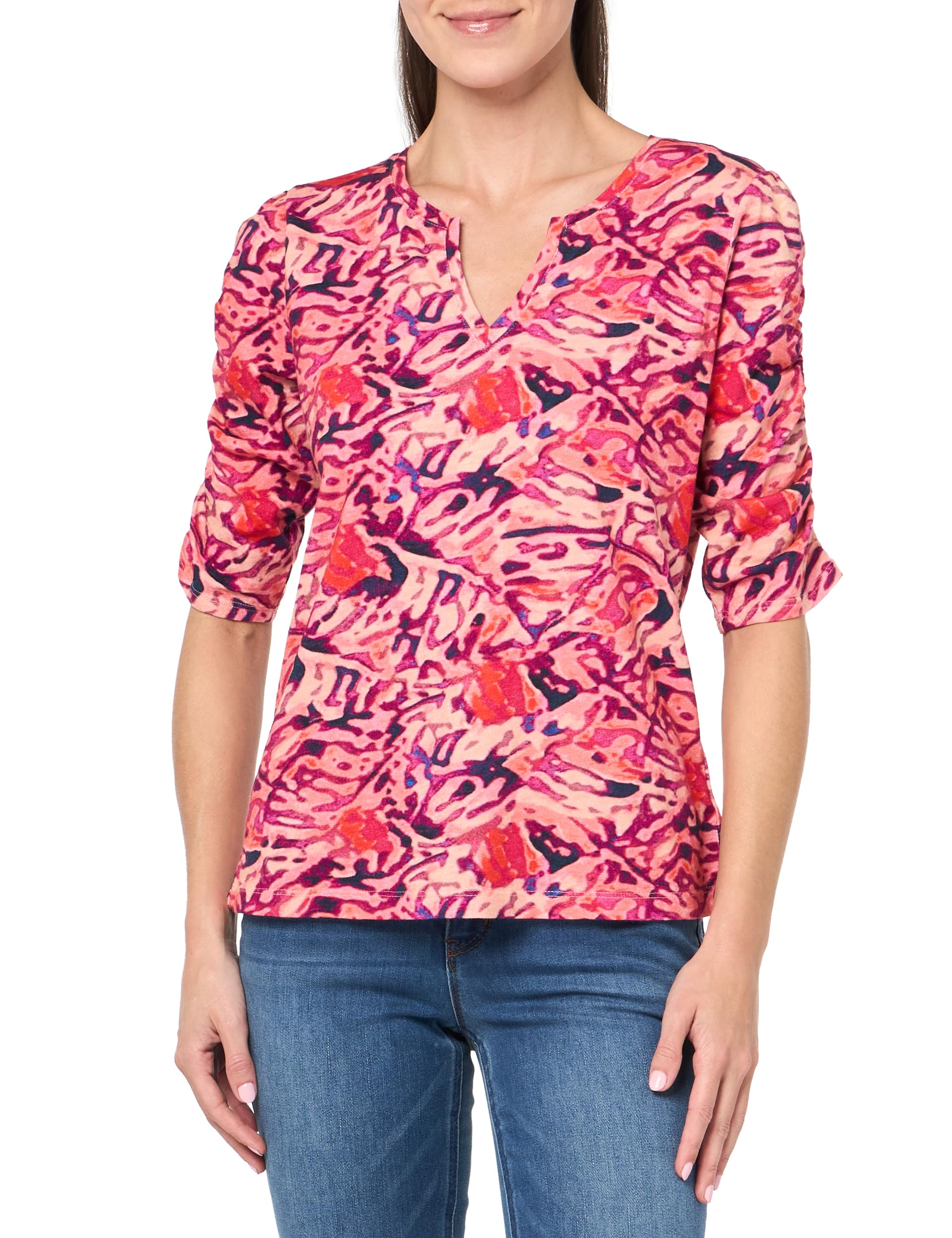 NIC+ZOEWomen's Blurred Floral Ruched Elbow Slv Split Neck