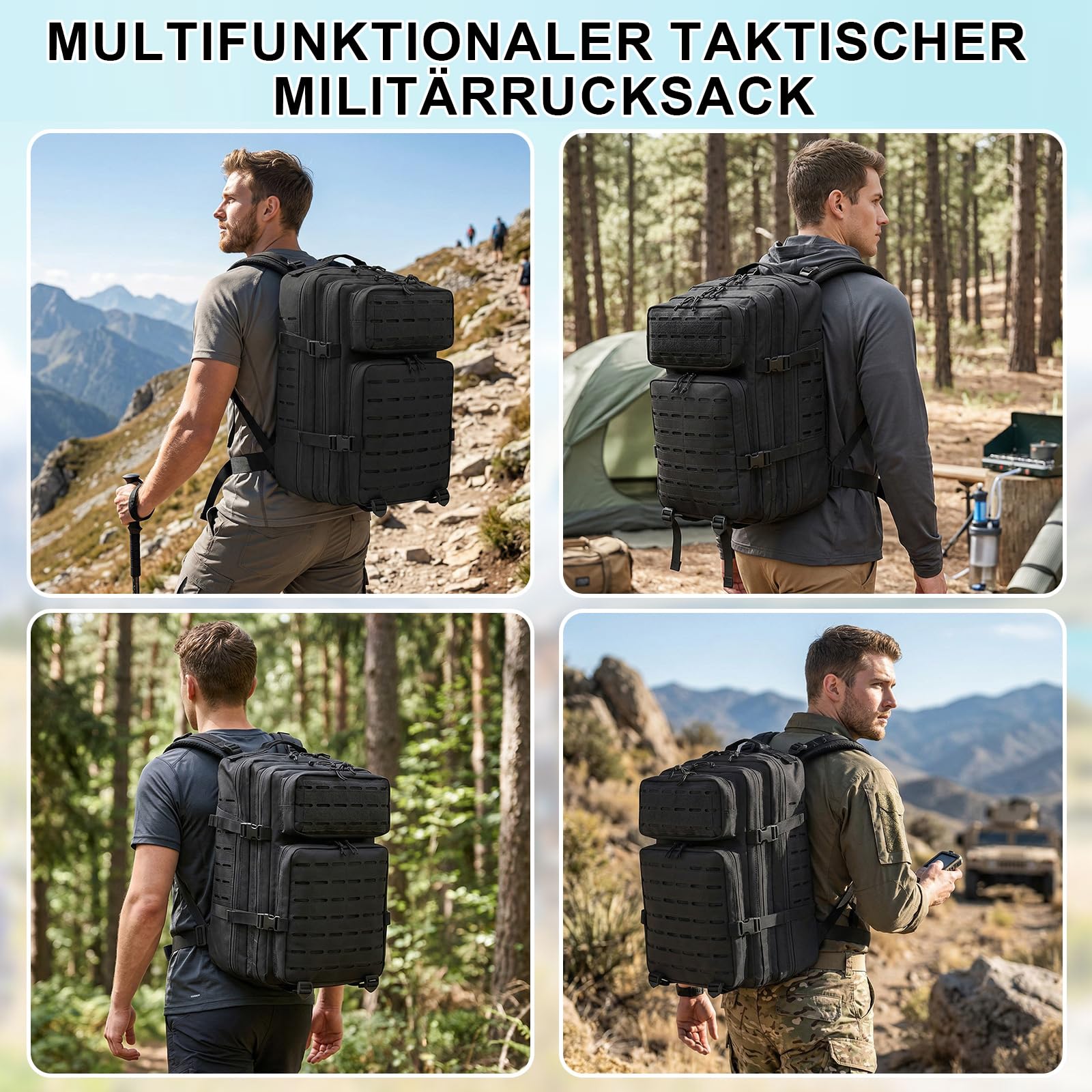 SHANNA Trekkingrucksack, Wanderrucksäcke Militärrucksack 45L Armee Rucksack MOLLE Assault Pack Taktischer Kampfrucksack für Outdoor Wandern Camping Trekking Angeln Jagd