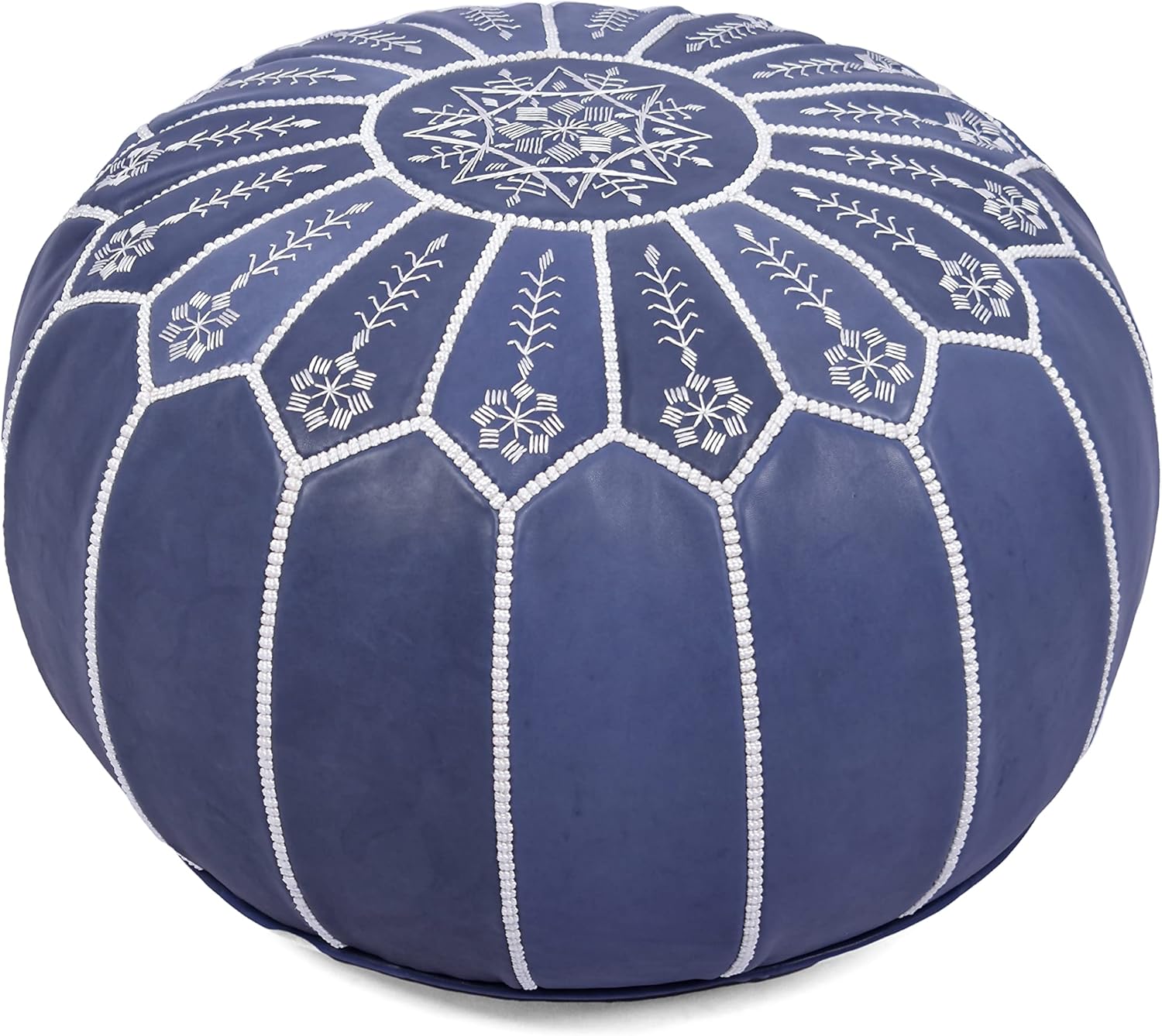 Marrakesh Gallery Genuine Leather Round Pouf Unstuffed - Moroccan Ottoman Footstool, Footrest Cover - Boho Decor - Bohemian Living Room, Bedroom, Kids Room, Gift & Wedding