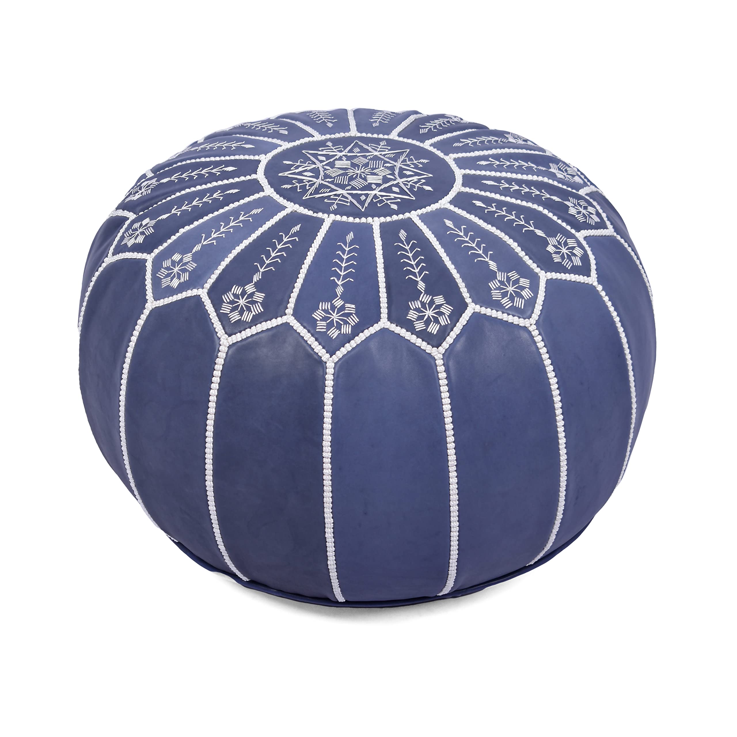Marrakesh Gallery Genuine Leather Round Pouf Unstuffed - Moroccan Ottoman Footstool, Footrest Cover - Boho Decor - Bohemian Living Room, Bedroom, Kids