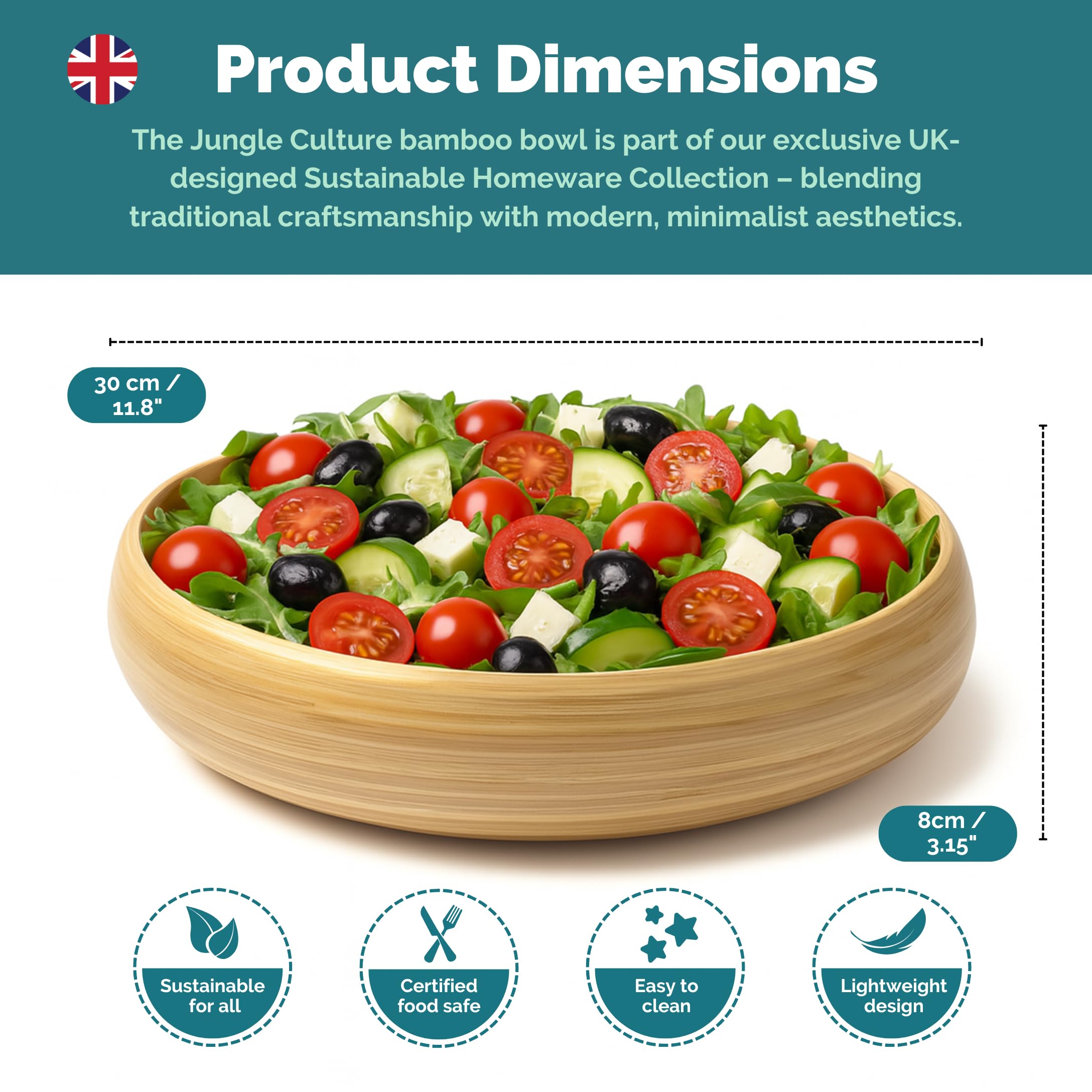 食器 30s   Bowl Jungle Series Jungle Culture Large Bamboo Salad Bowl 30cm – Handcrafted Wooden