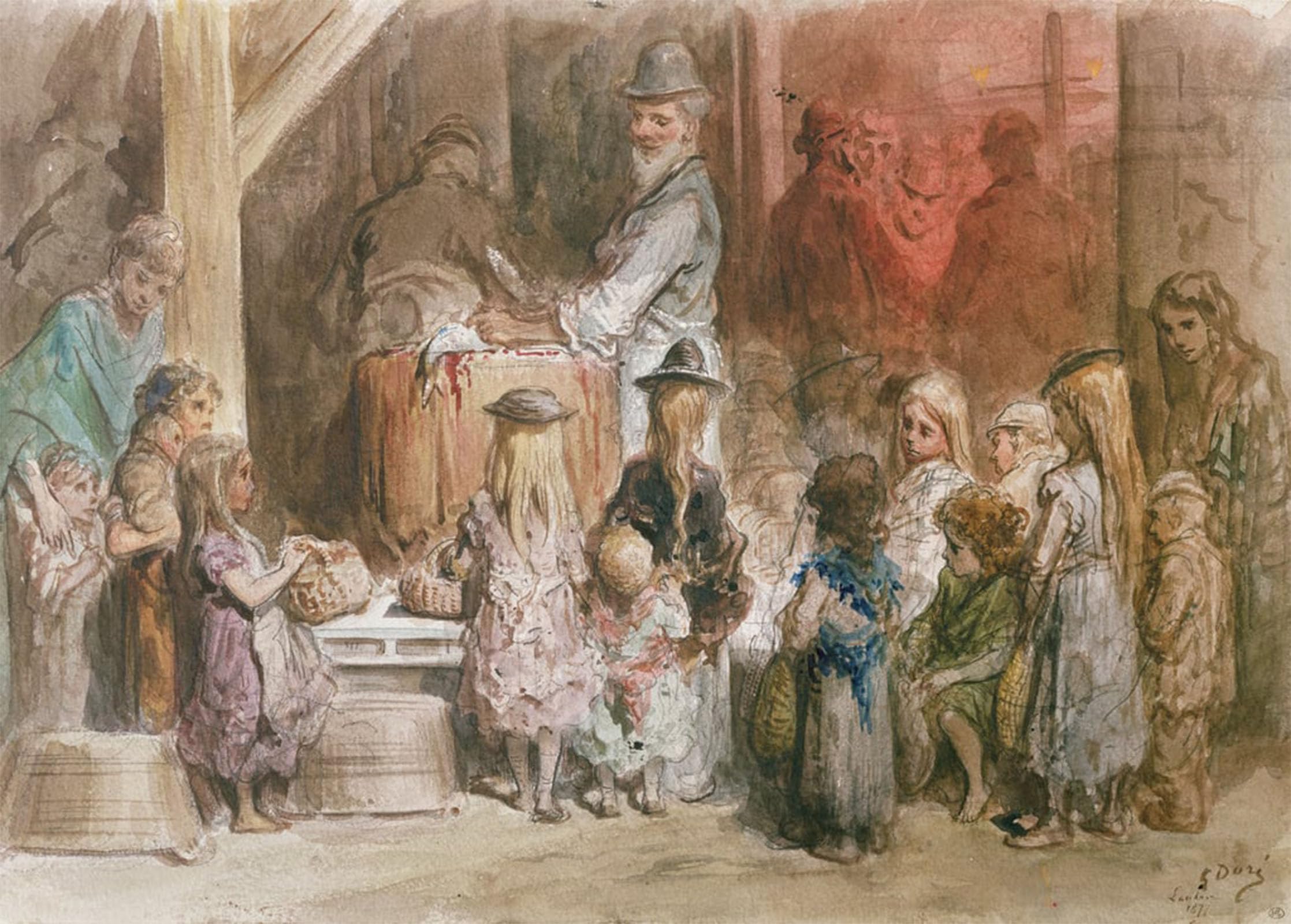 SERENDIPITP Vintage Picture Print on Canvas Wall Art Poster the Charity of the Fishmongers by Gustave Dore Artwork Print Poster for Wall Decor 60x90cm