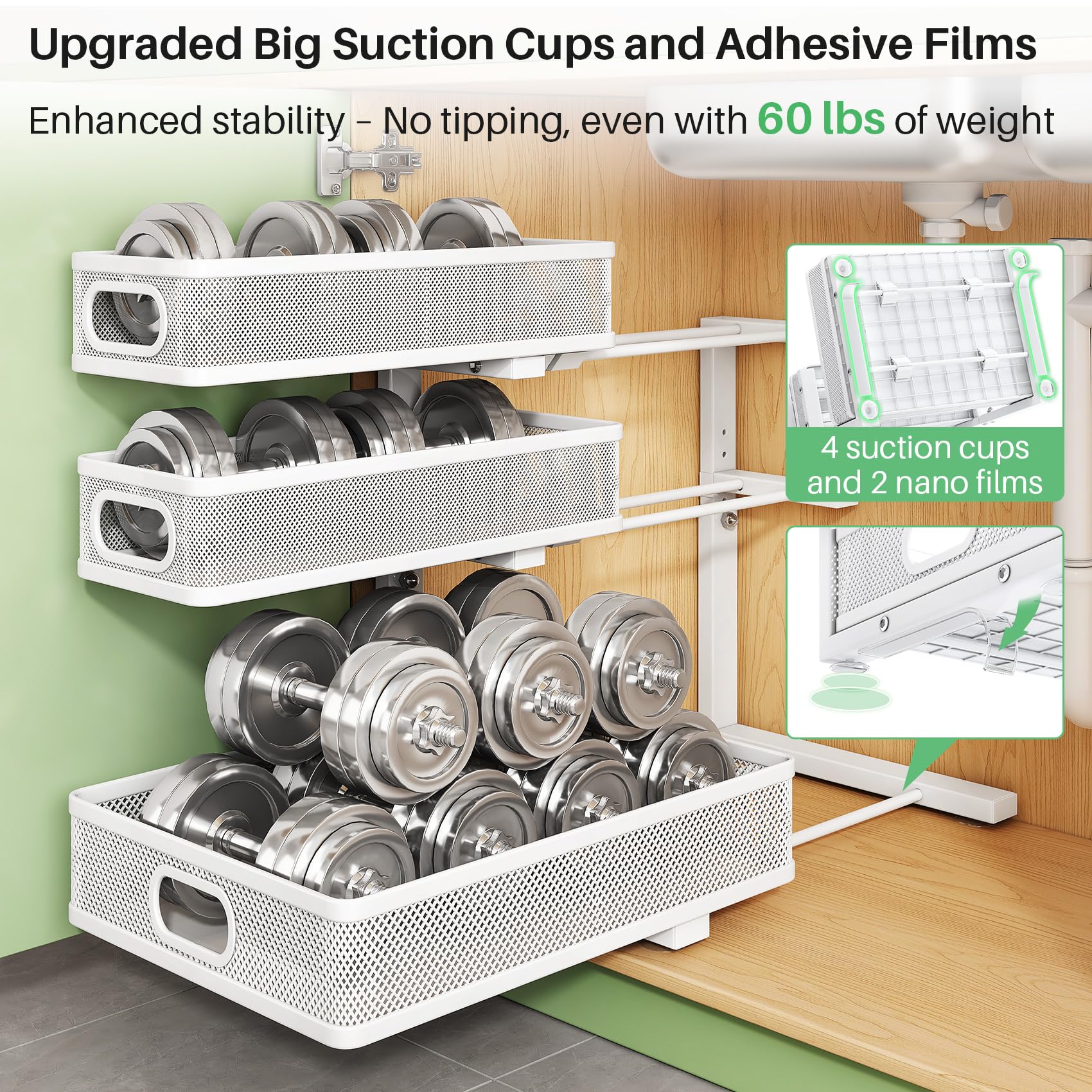 Best Under Sink Organizer 2026: 5 Pull-Out Picks 2 Kitstorack Under Sink Organizer, 2-Pack 3-Tier Height Adjustable Thickened Metal — product photo