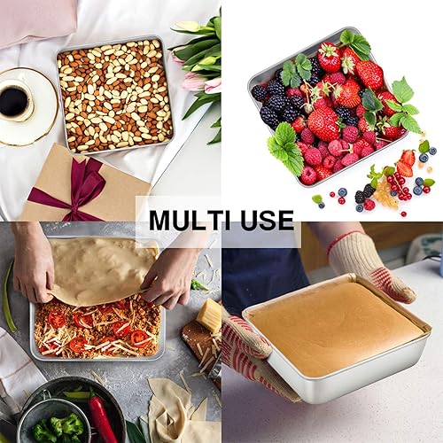 Miniatura 5 de TeamFar Molde cuadrado para tartas, 2 moldes cuadrados de acero inoxidable de 8 pulgadas para tartas y brownies, saludable y no tóxico, superficie