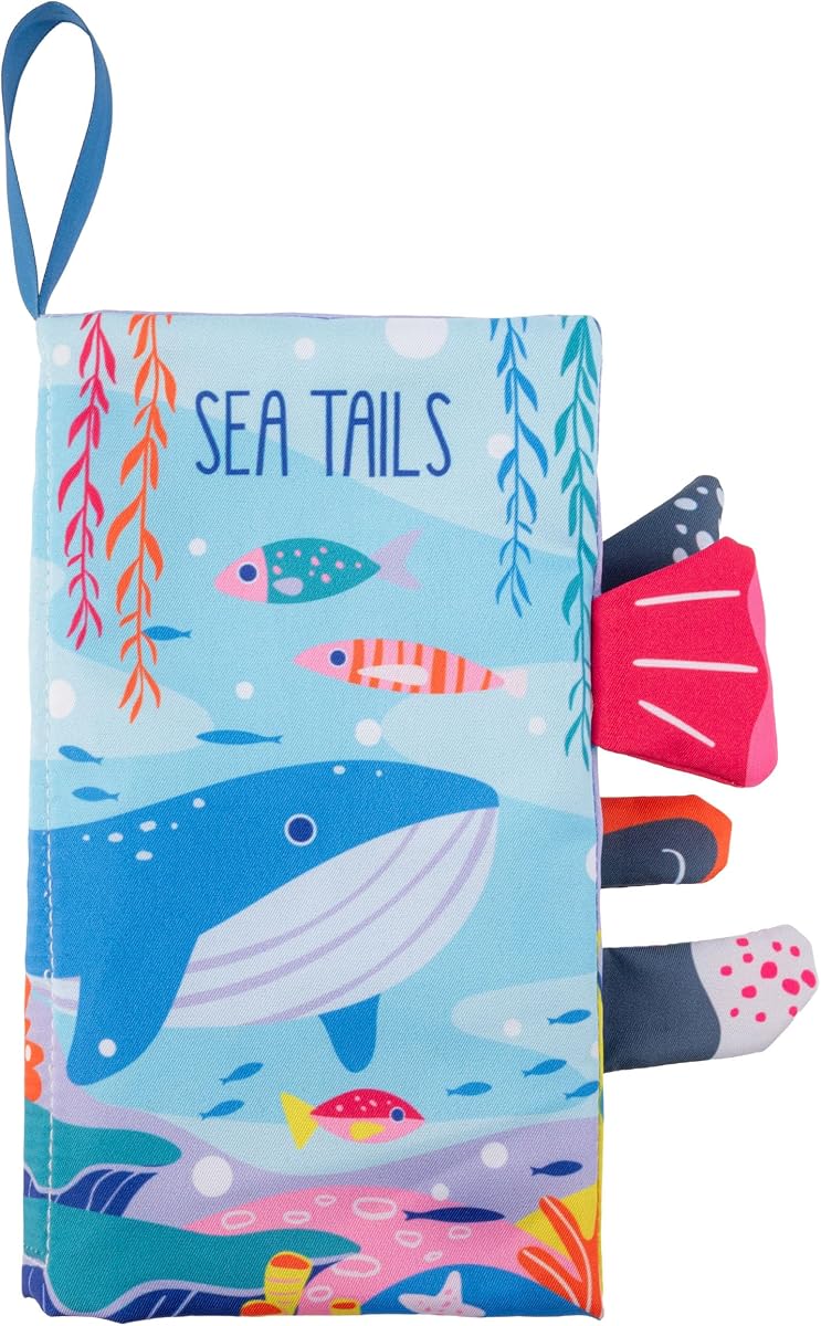 Premium Baby Soft Cloth Book with Tails, Sensory Crinkle Toy, Infant & Toddler Activity Book for Early Learning, Sea