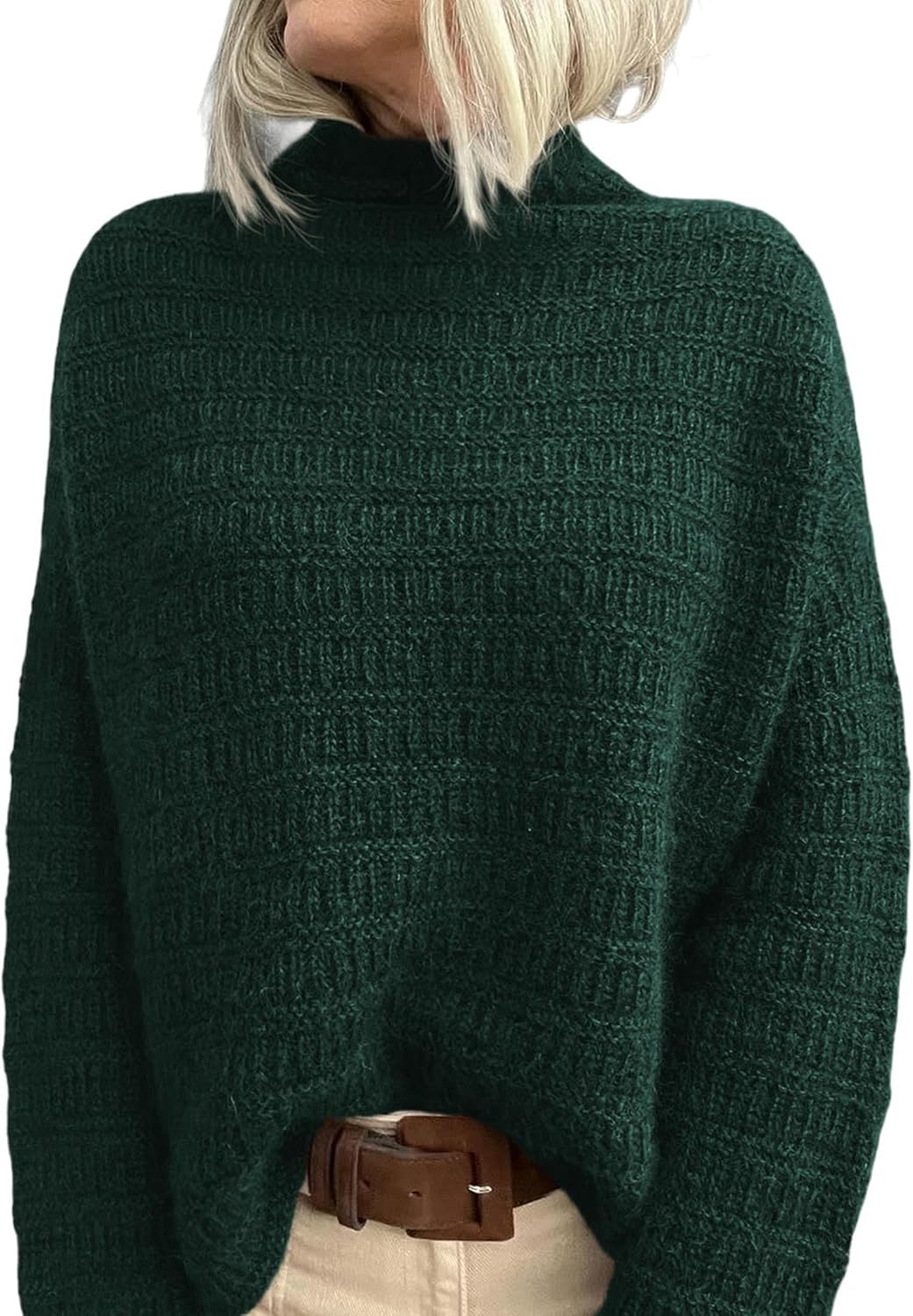 PRETTYGARDEN Womens Mock Neck Oversized Sweaters 2026 Long Sleeve Pullover Fall Sweater Knit Jumper Tops Winter Clothing