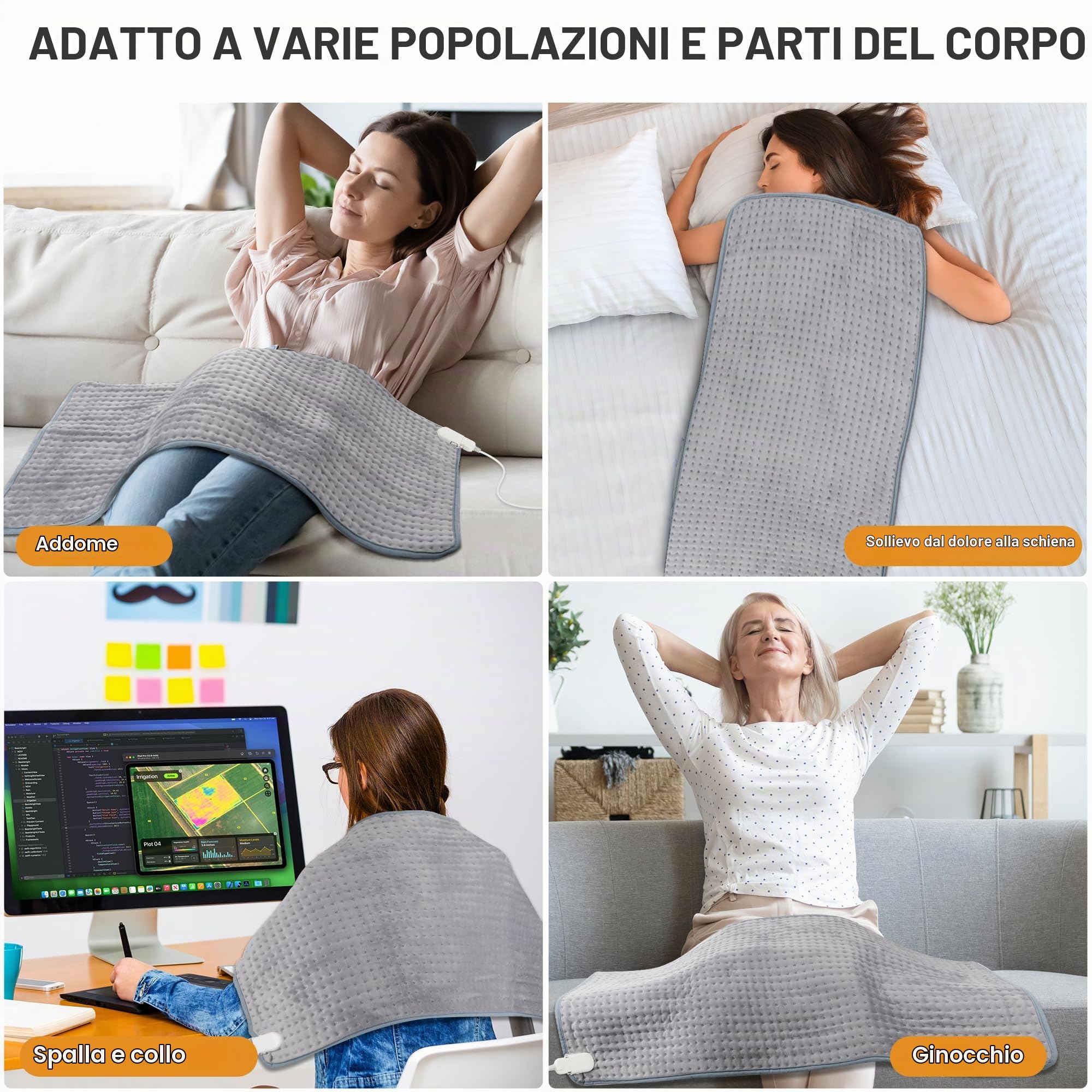Termoforo Coperta riscaldante 100 x 50 cm con spegnimento automatico, tecnologia di riscaldamento rapido Termoforo elettrico, termoforo sicuro per schiena, collo, spalle (grigio)