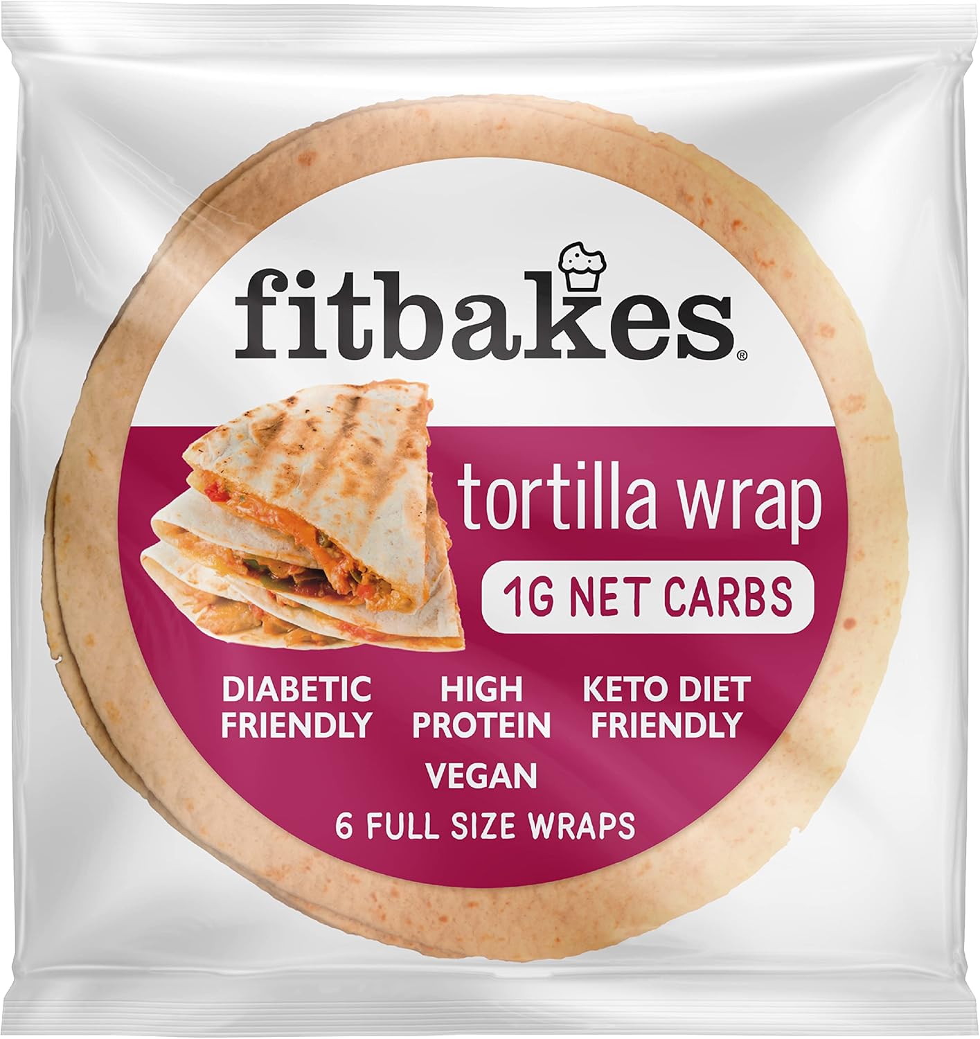Fitbakes Low Carb Tortilla Wraps, 6x40g Full Size 1 Net Carb, Keto