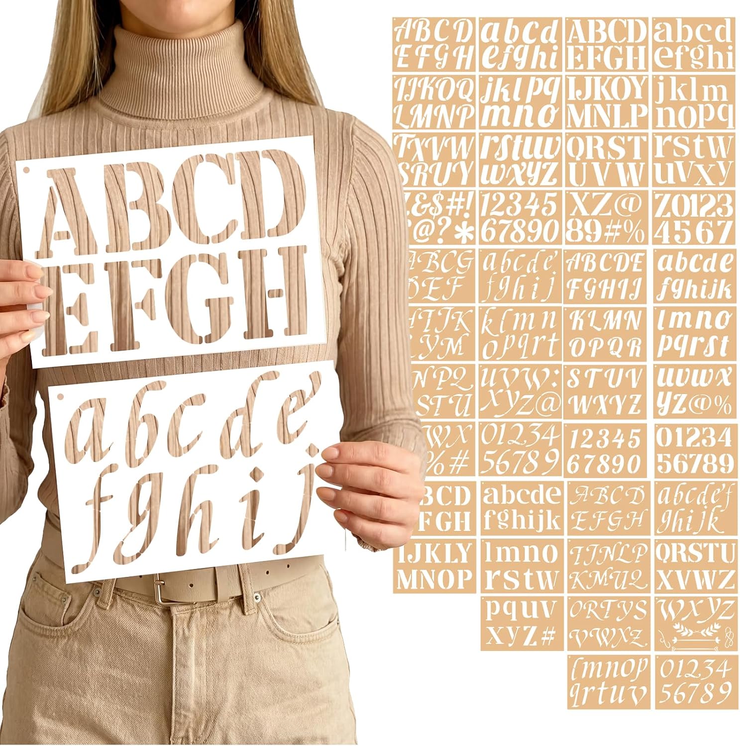 1/3, 1/2, 3/4, 1, 3/2, 2 Inch Letter Stencils for Painting,45 Pack Alphabet and Number Stencils for Crafts Reusable for Art Projects Scrapbook Home Decor