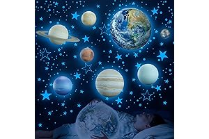 Blue Earth Wall Stickers: Glow-in-the-Dark Solar System Decals