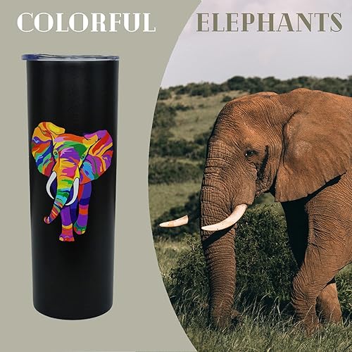 Miniatura 6 de Vaso de elefante con tapa y pajita, regalos de elefante para mujeres y hombres, vaso de elefantes coloridos, vaso delgado, botella de agua, taza de