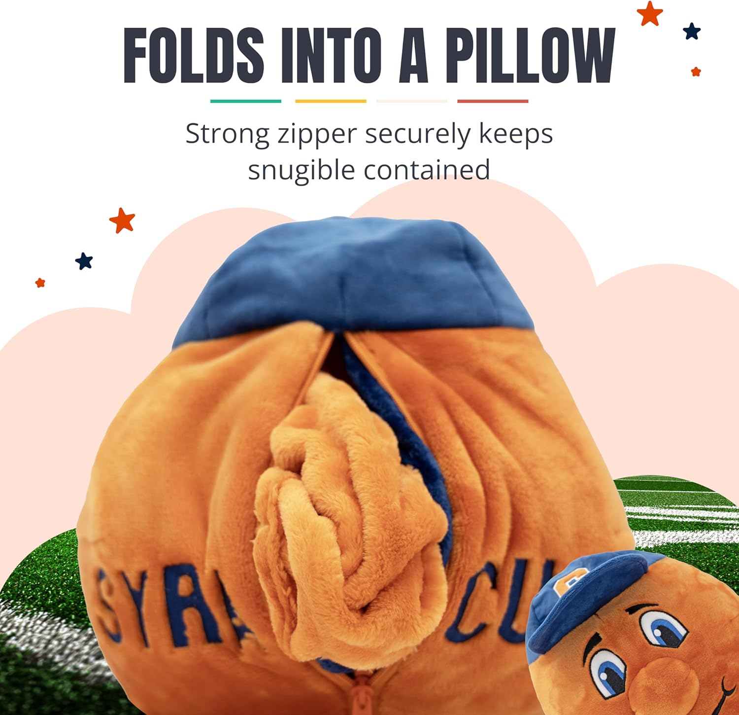 Plushible Wearable Blanket Hoodie - Oversized Syracuse University Otto the Orange Long Sleeve Sweatshirt Pocket - 2-in-1 Oversized Hoodie Blanket Pillow - Cozy Snugible Gifts for Men and Women