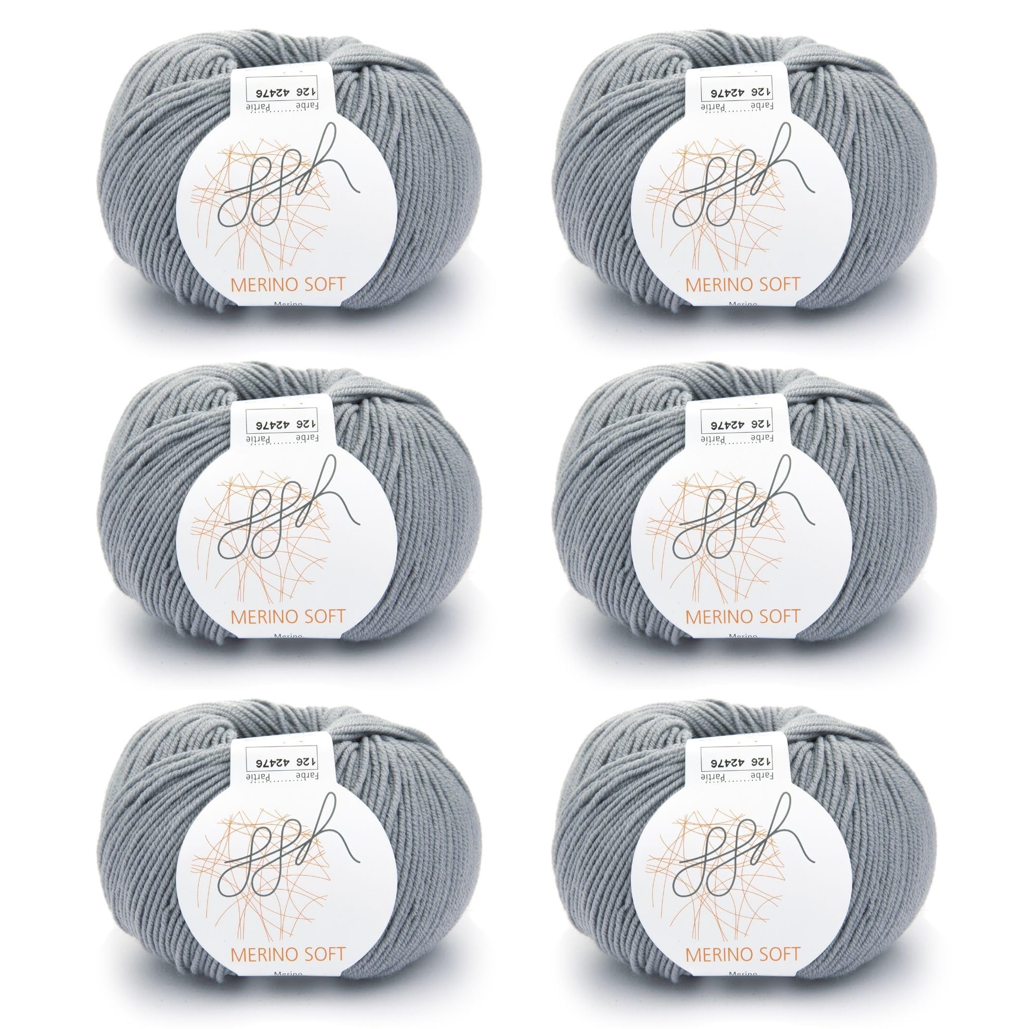 ggh Merino Soft Box - Ovillo de lana merino para tejer, 6 x 50 g (total 300 g), 170 m/50 g, color 126, gris medio