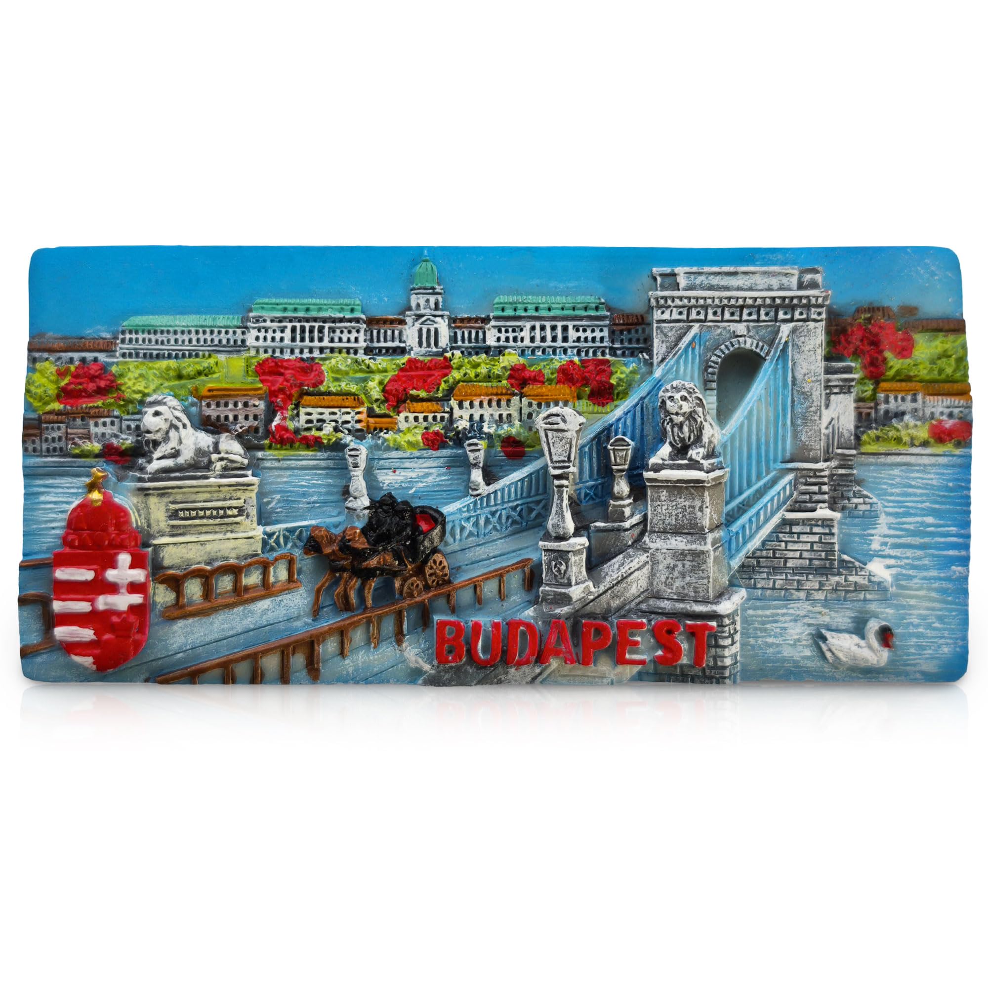 Budapest Hungary 3D Fridge Magnet Souvenir Collectible Featuring Chain Bridge, Buda Castle & “Budapest” Label Travel Gift (11×4.7×2 cm)